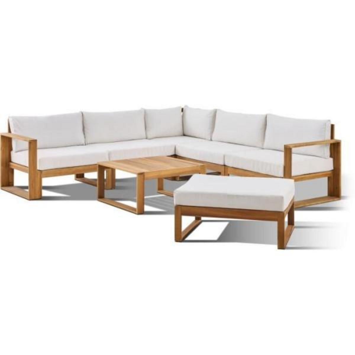 BOCARNEA Salon de jardin d'angle modulable - Bois d'acacia - 7 personnes - LEVATA XL - Blanc cassé + Housse