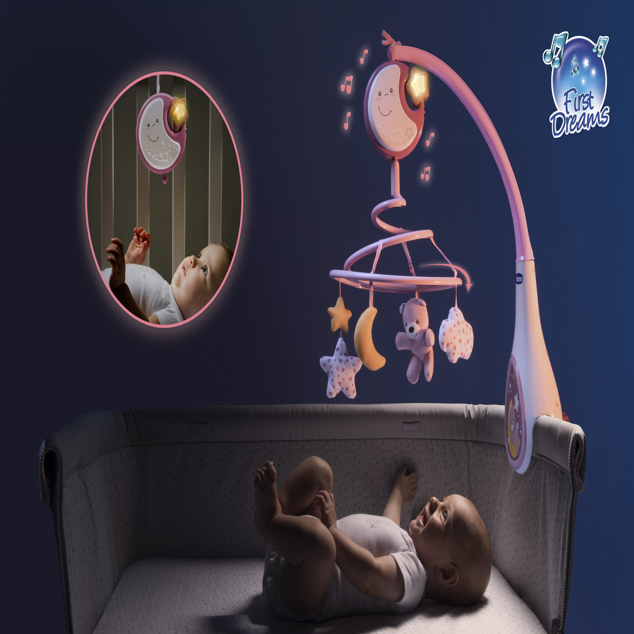 Voir la diapositive 3 : CHICCO Next2Dreams - Mobile musical rose first dreams - Rose