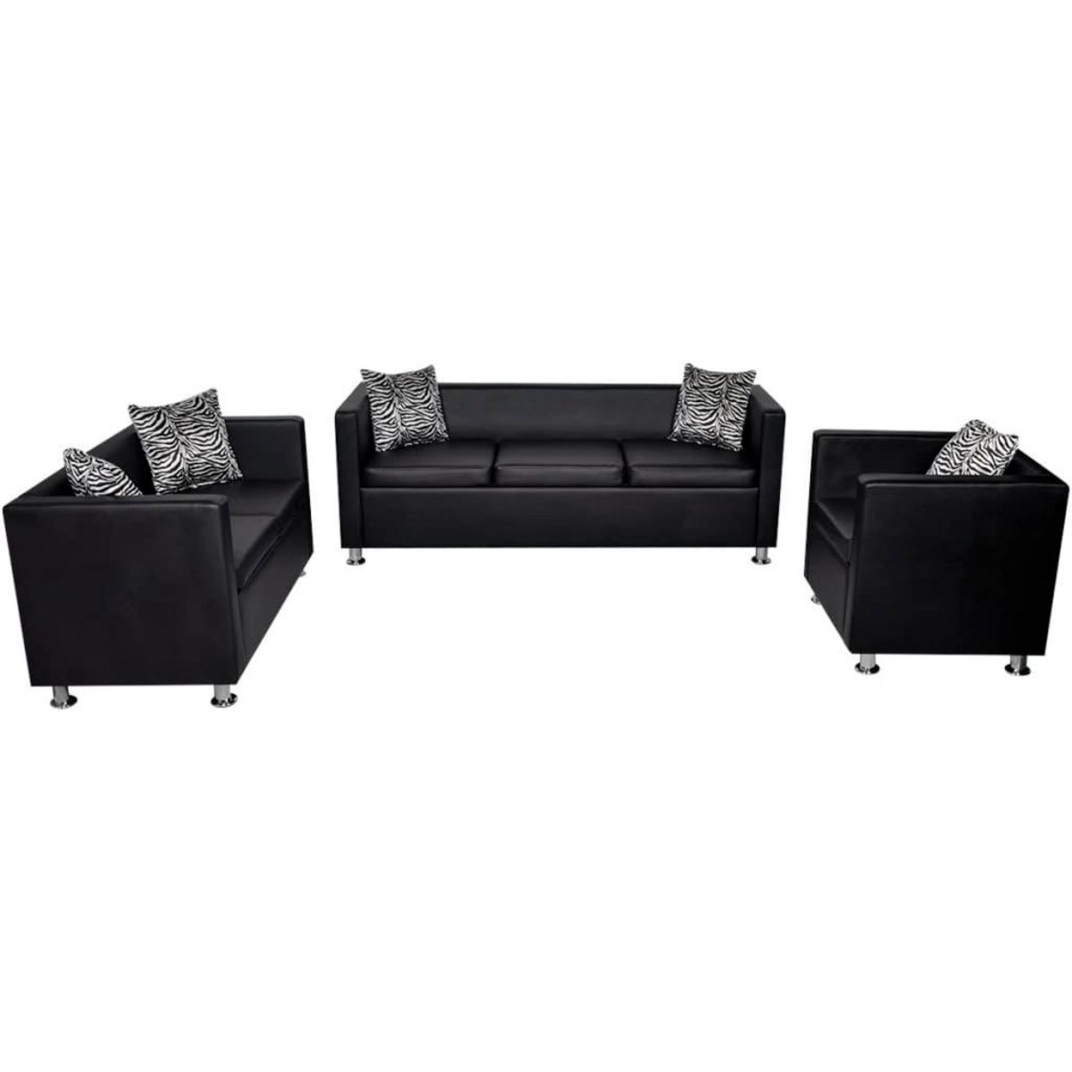 VIDAXL Jeu de canape a 2 places et a 3 places et fauteuil Noir