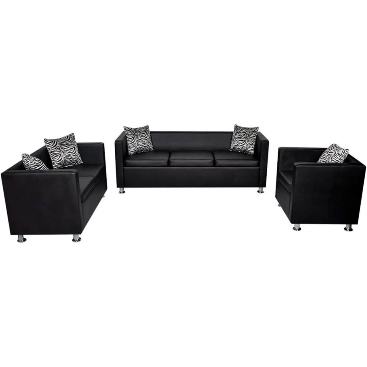 VIDAXL Jeu de canape a 2 places et a 3 places et fauteuil Noir