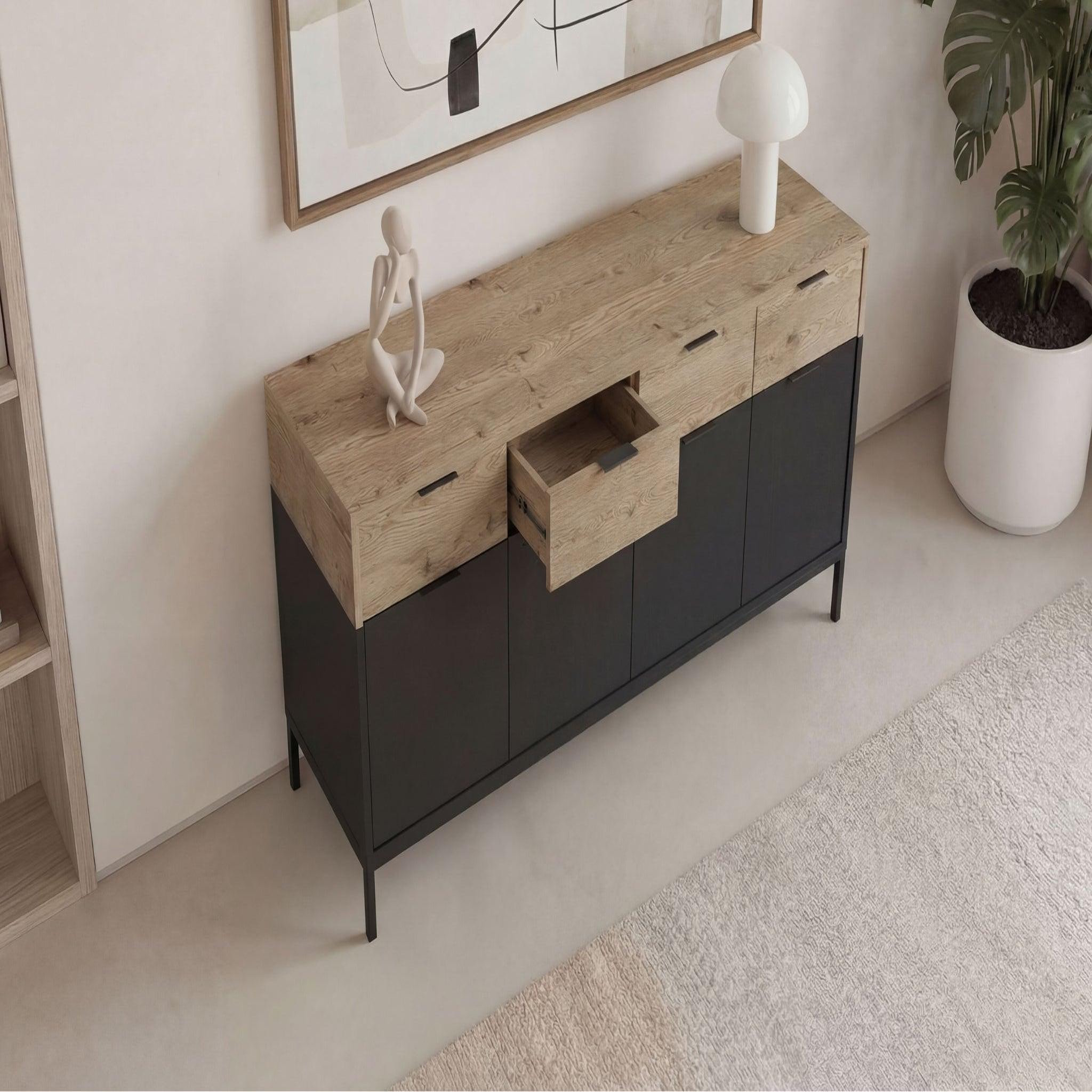 Voir la diapositive 4 : CASANOVA PARIS Eline - buffet 4 portes 180cm en mélamine - noir