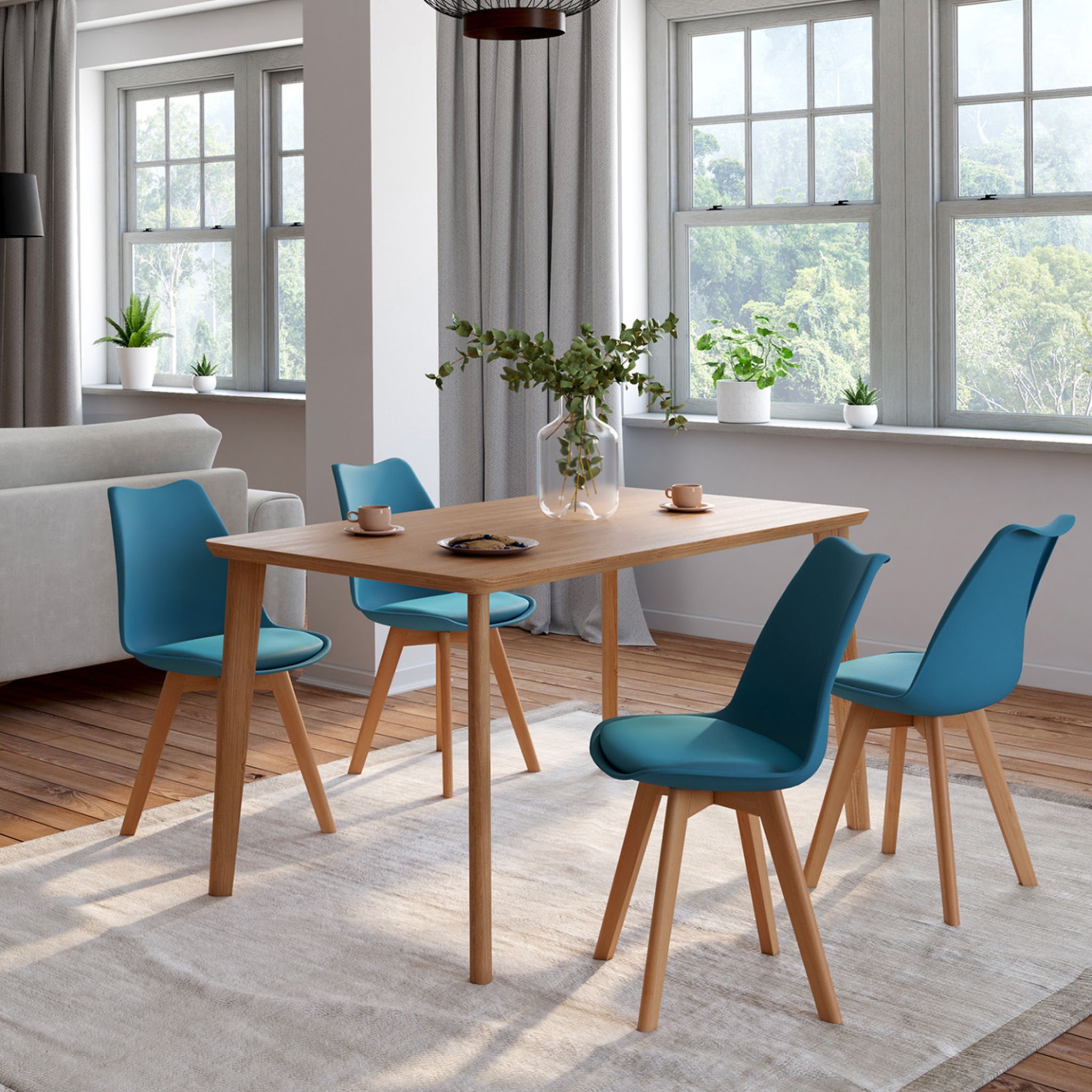 Voir la diapositive 2 : ID MARKET Lot de 4 chaises scandinaves sara bleu canard pour salle à manger