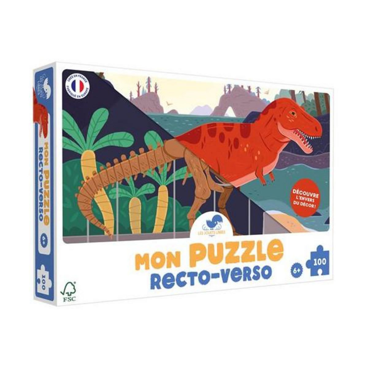 MARKET24 Puzzle 2 x 100 pièces Les Jouets Libres Mon puzzle recto-verso T-Rex