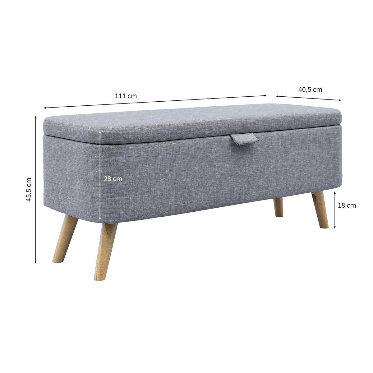 Bout de lit avec coffre en tissu  et pieds bois LAHTI