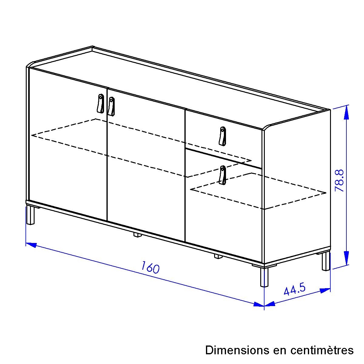 Enfilade 3 portes L160xP44xH79cm COPENHAGUE