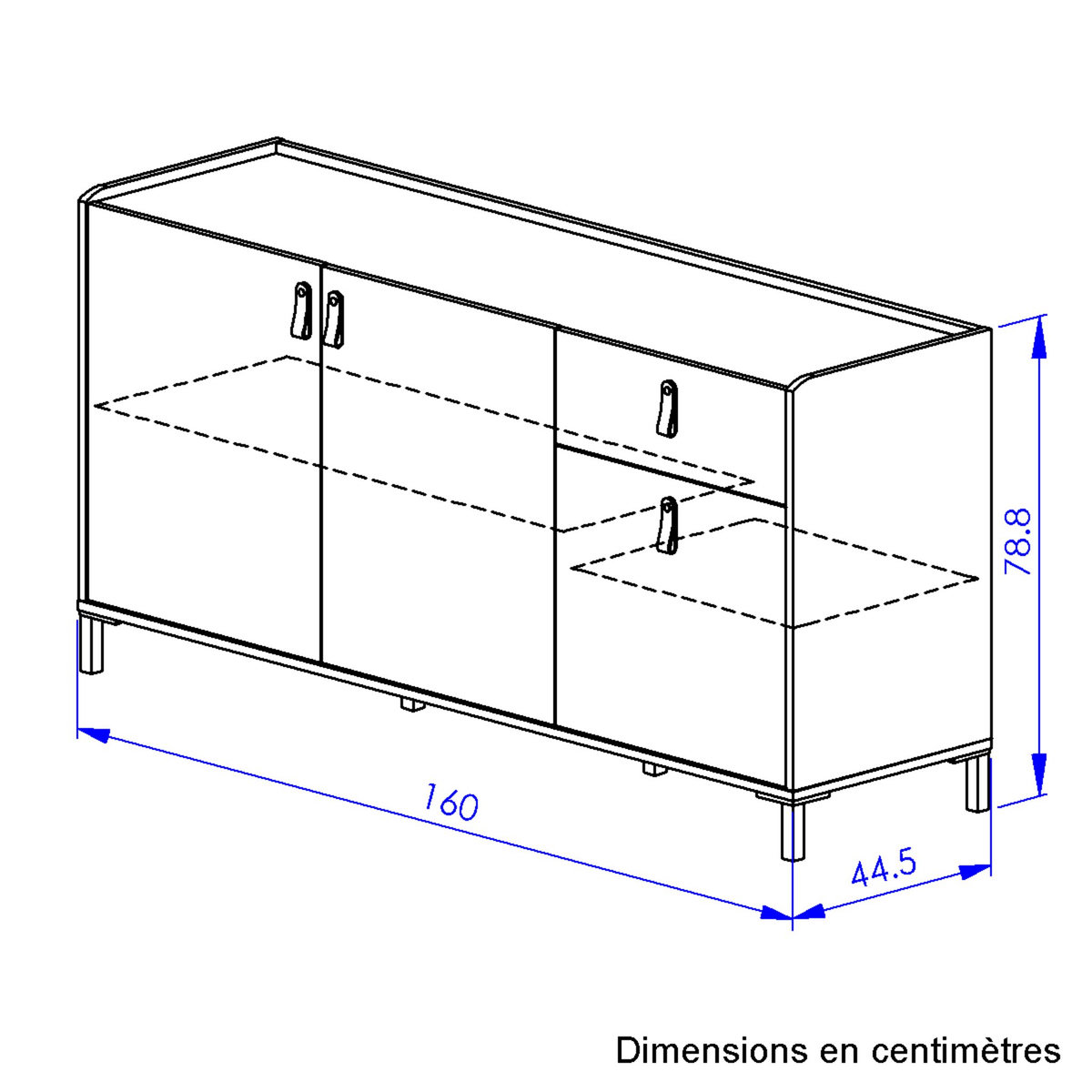 Enfilade 3 portes L160xP44xH79cm COPENHAGUE