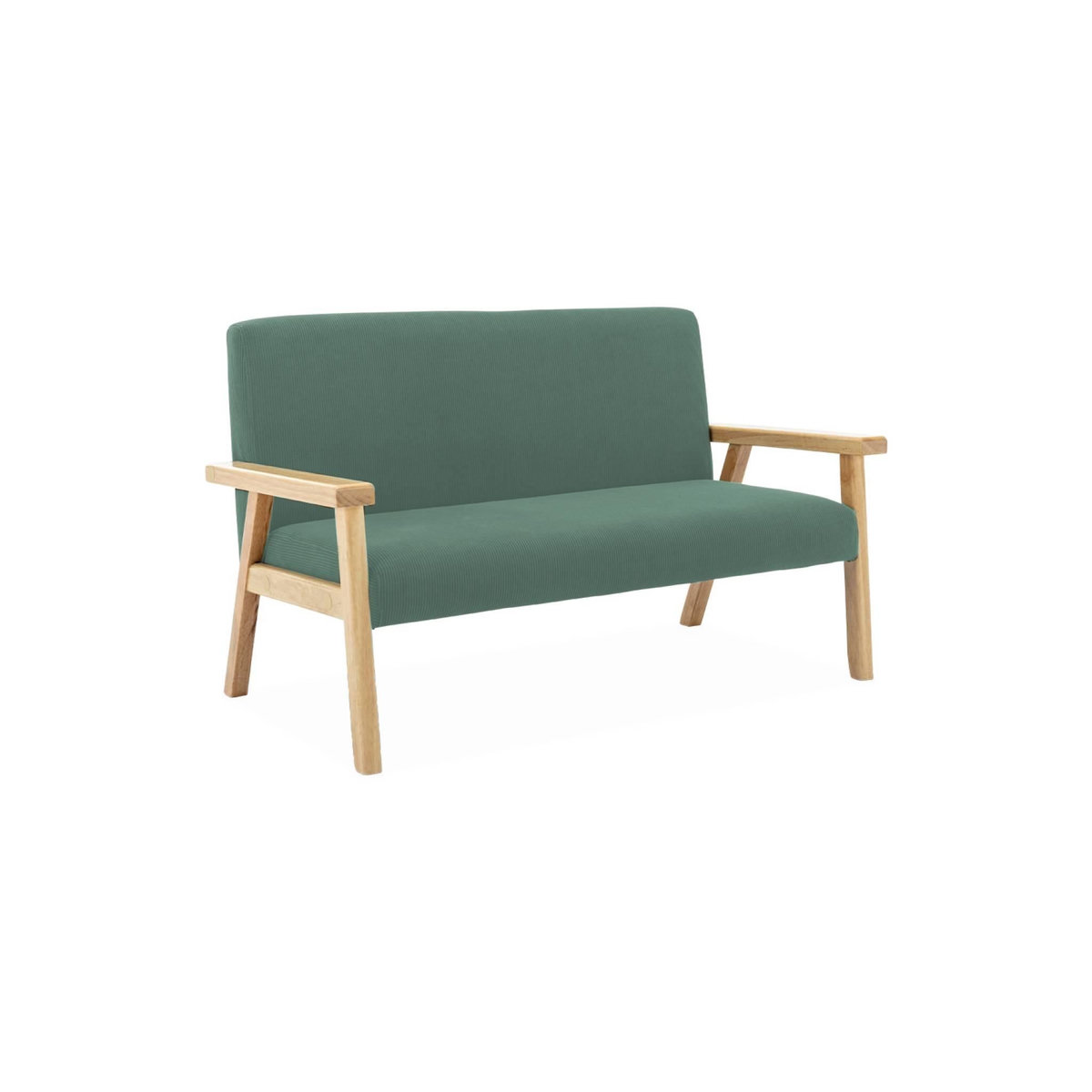 SWEEEK Banquette canapé enfant en bois et velours côtelé kaki. Isak. L 84 x P 43.5 x H 50cm
