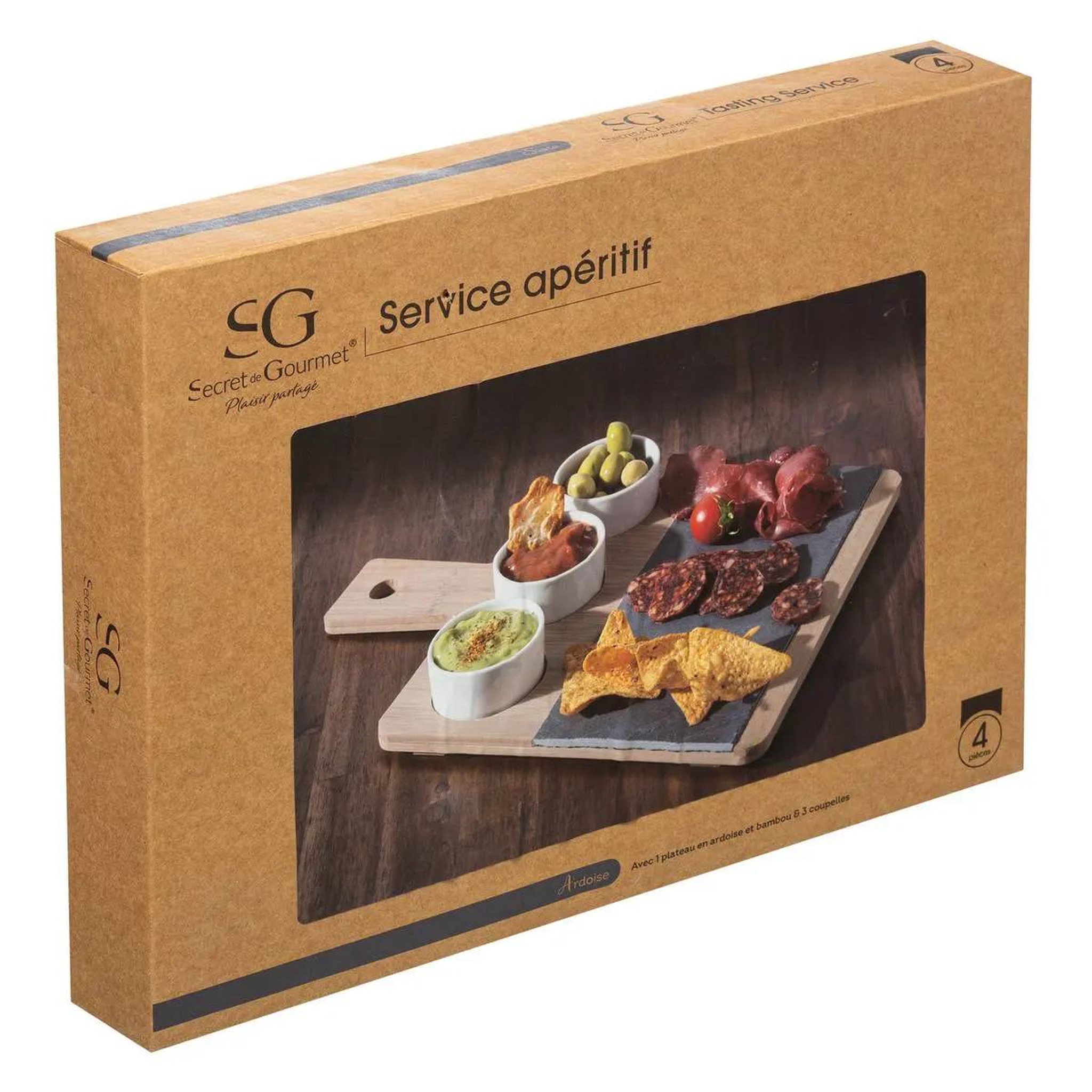 Voir la diapositive 5 : SECRET DE GOURMET Set apéritif 4 pièces  ardoise  35cm naturel