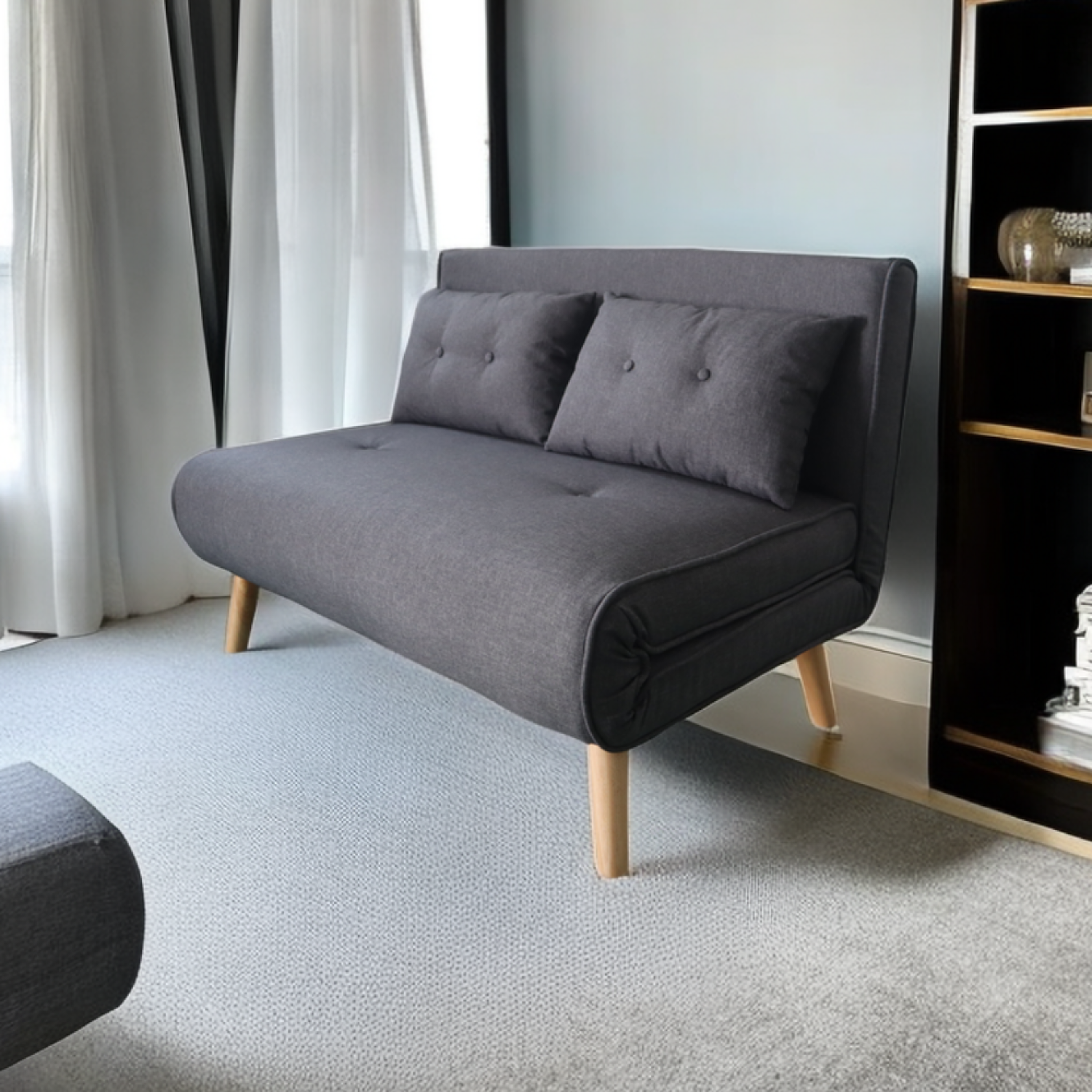 Voir la diapositive 5 : CONCEPT USINE Canapé convertible en tissu gris foncé 2 places doris