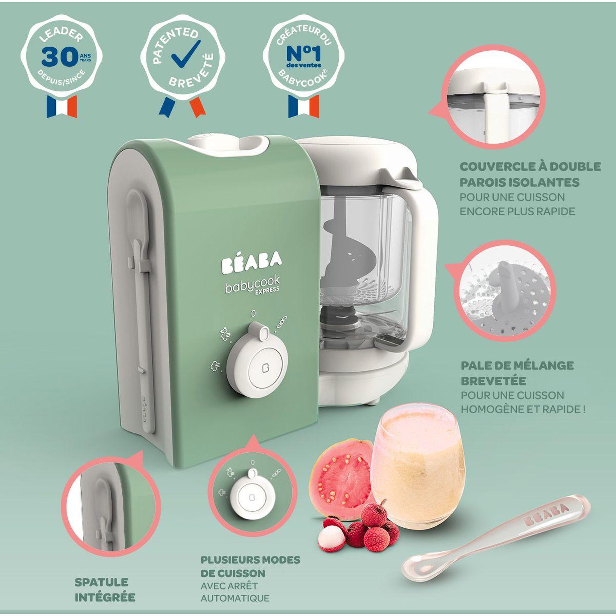 Voir la diapositive 4 : BEABA Mixeur cuiseur bébé babycook express vert sauvage
