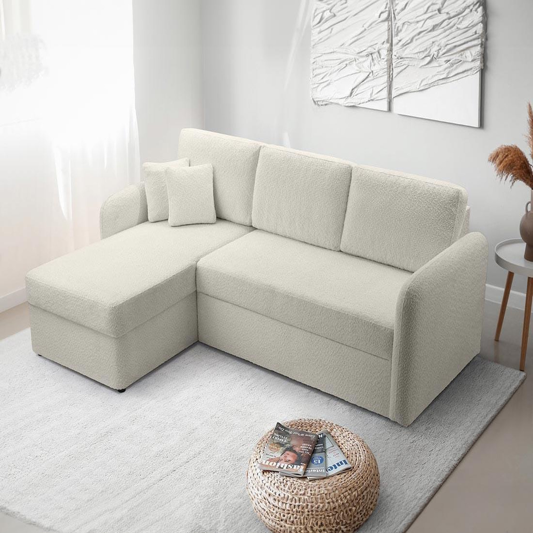Voir la diapositive 1 : BEST MOBILIER Pocatello - canapé d'angle réversible 4 places - convertible avec coffre - en tissu bouclette