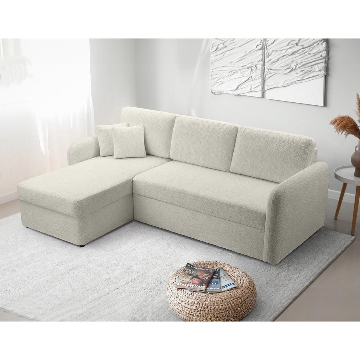 BEST MOBILIER Pocatello - canapé d'angle réversible 4 places - convertible avec coffre - en tissu bouclette