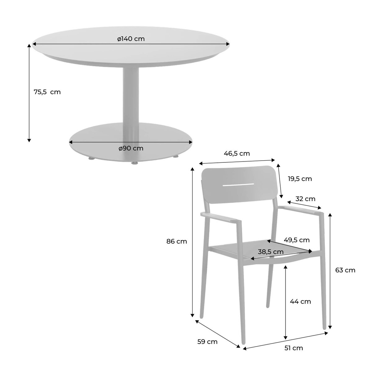 SWEEEK Table de jardin ronde aluminium + 6 assises - Oreva / Fira