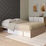 Voir la diapositive 2 : ID MARKET Cadre de lit double SALEM avec rangements et sommier 140 x 190 cm façon hêtre et blanc