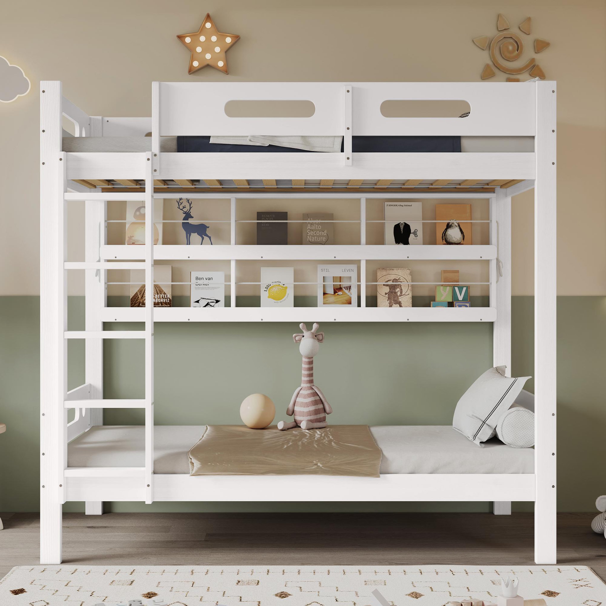 Voir la diapositive 2 : MERAX Lit superposé 90x200cm coloris blanc pin et mdf