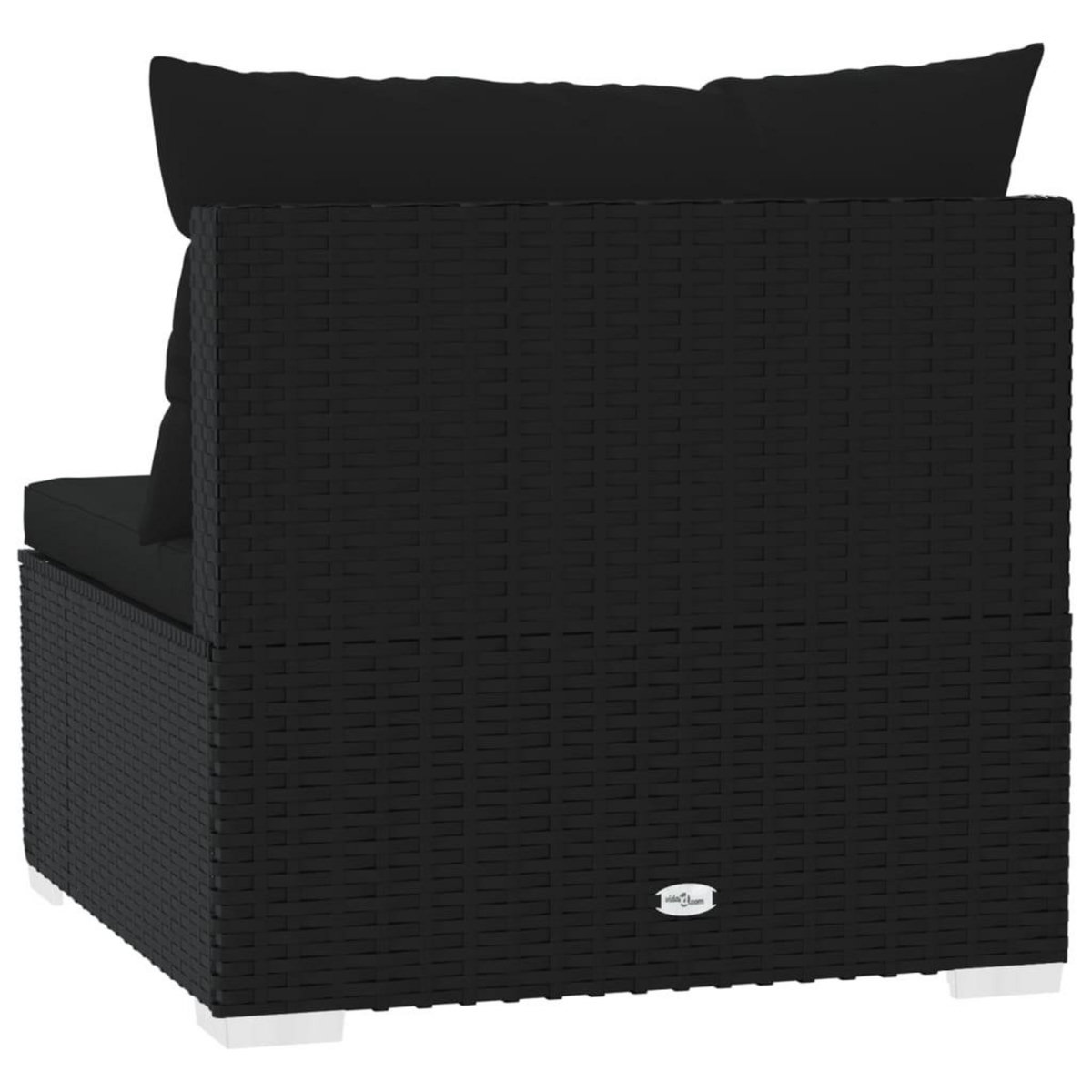 VIDAXL Canape central de jardin avec coussins noir resine tressee