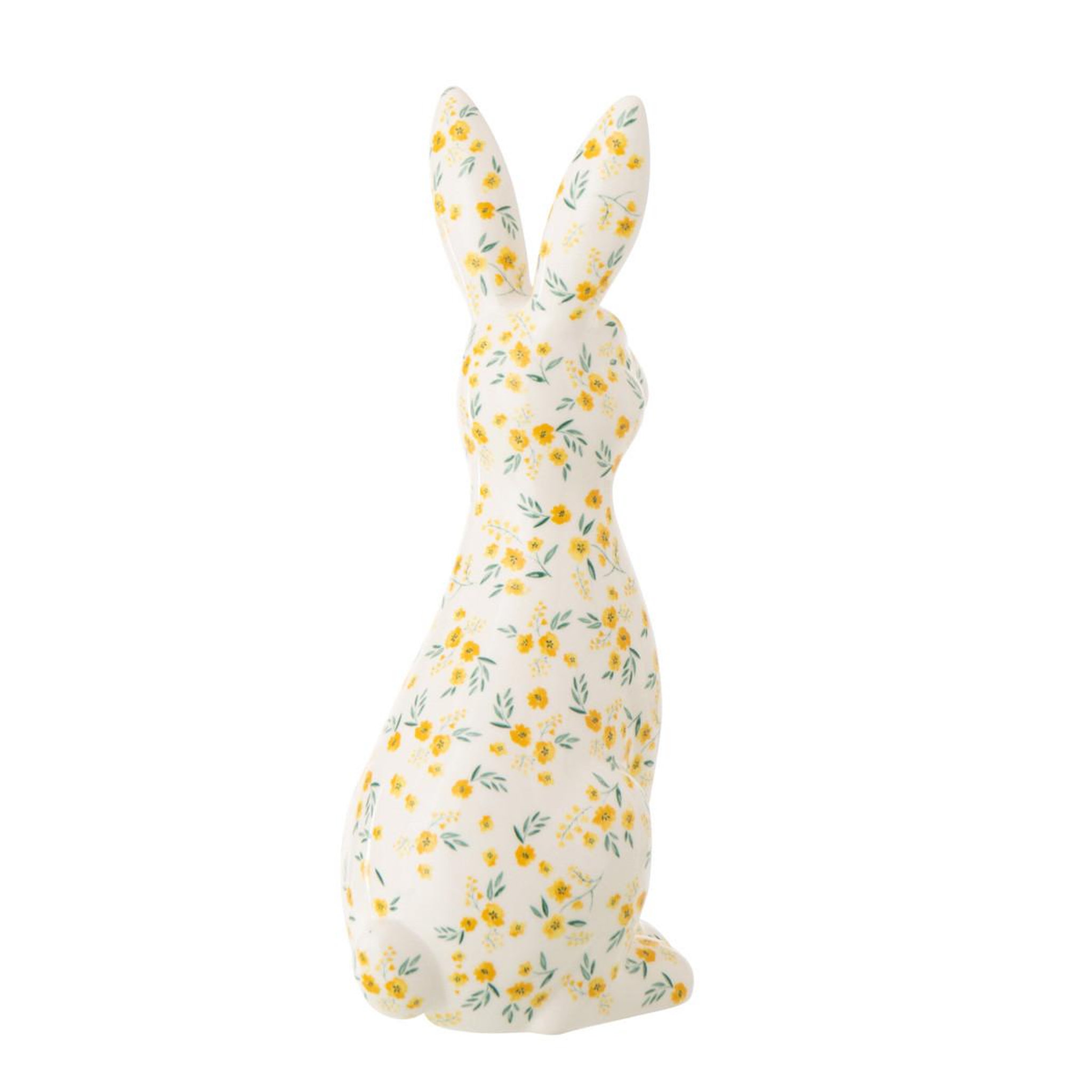 Voir la diapositive 2 : J-LINE Statuette Lapin Déco  Fleurs  32cm Multicolore