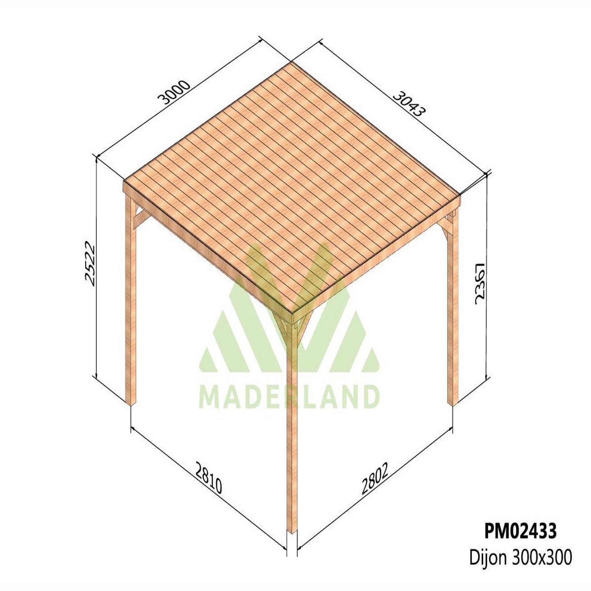 Voir la diapositive 2 : JARDIDECO Pergola en bois dijon avec toit 300 x 300 cm - maderland