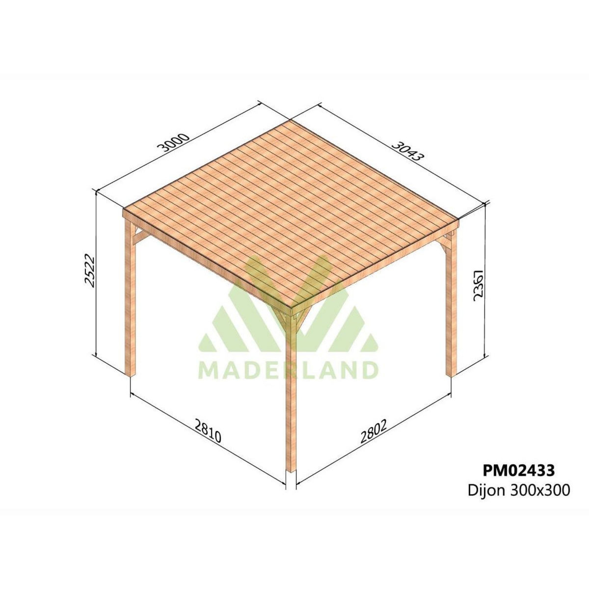 JARDIDECO Pergola en bois Dijon avec toit 300 x 300 cm - Maderland