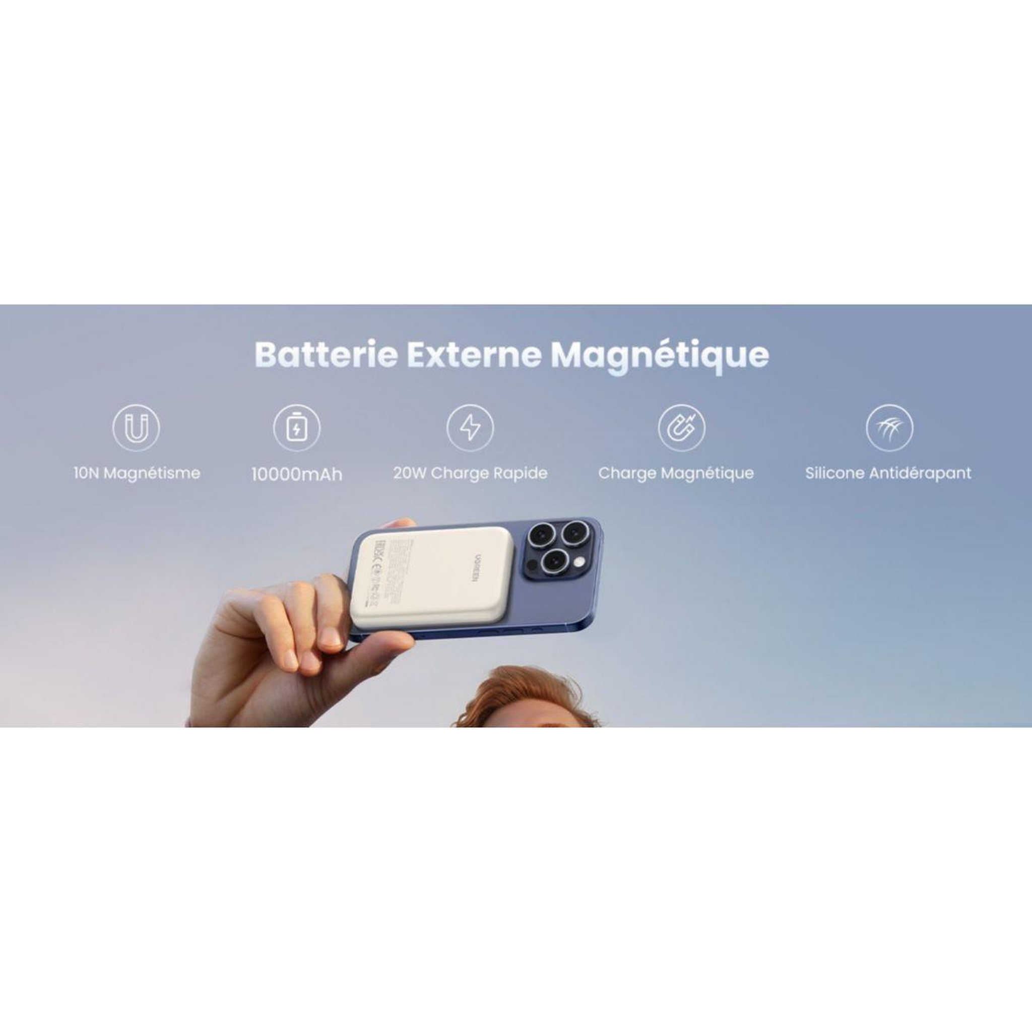 Voir la diapositive 4 : UGREEN Batterie externe MagSafe 10000mAh Crème