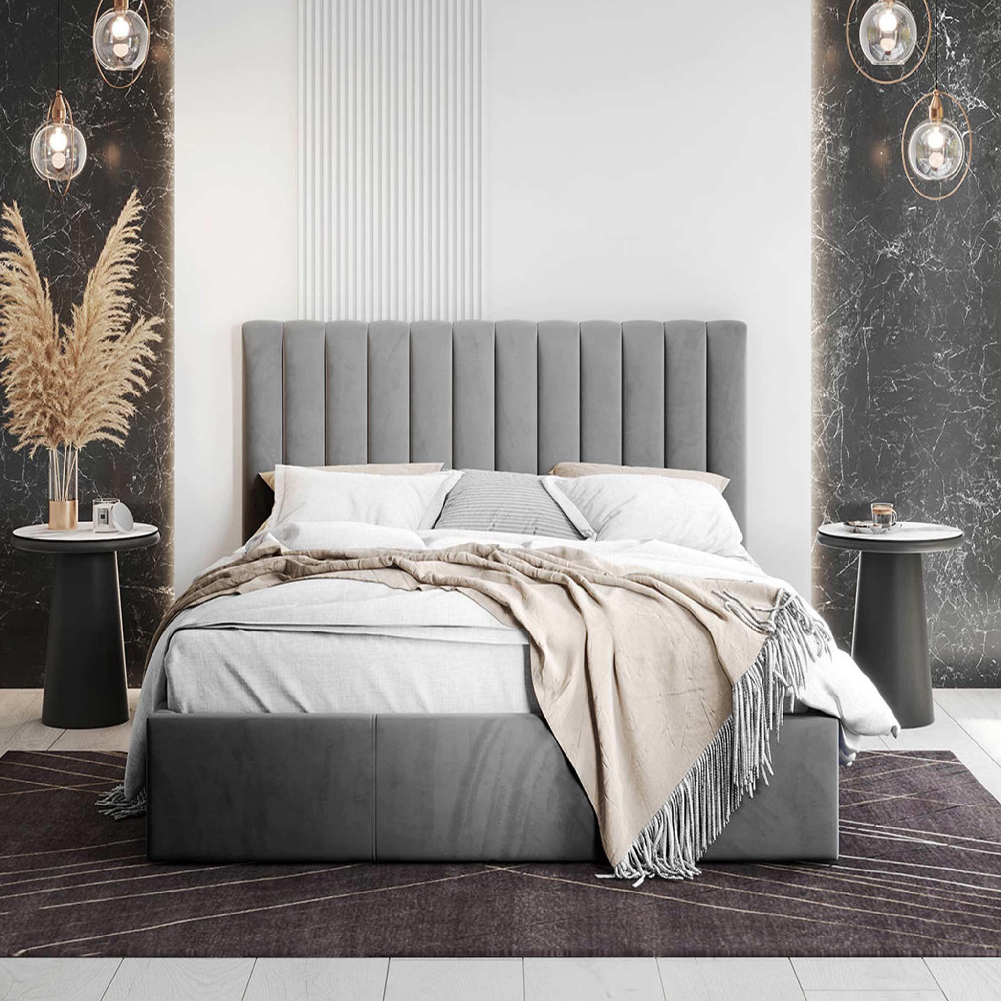 Voir la diapositive 5 : BEST MOBILIER Rosario - lit coffre - 160x200 - sommier inclus - en velours