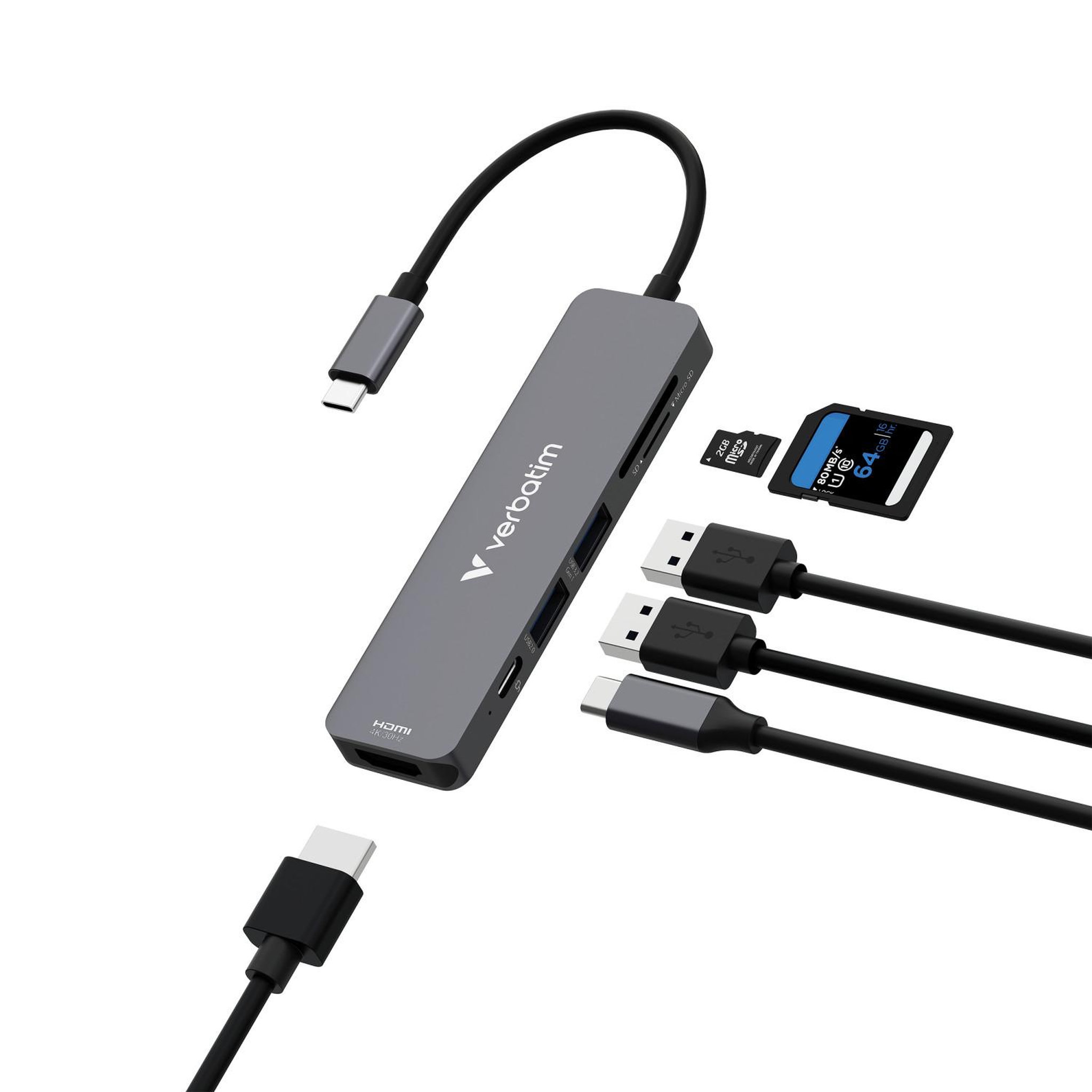 Voir la diapositive 3 : Verbatim Verbatim 32156 hub & concentrateur USB 3.2 Gen 1 (3.1 Gen 1) Type-C 5000 Mbit/s Gris