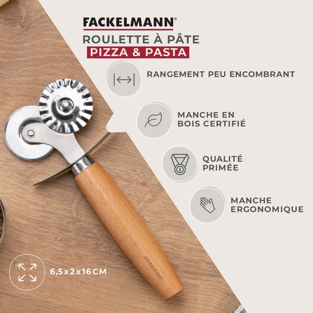 Fackelmann Roulette double embout pour pâtes fraiches 16 cm Fackelmann Pizza & Pasta