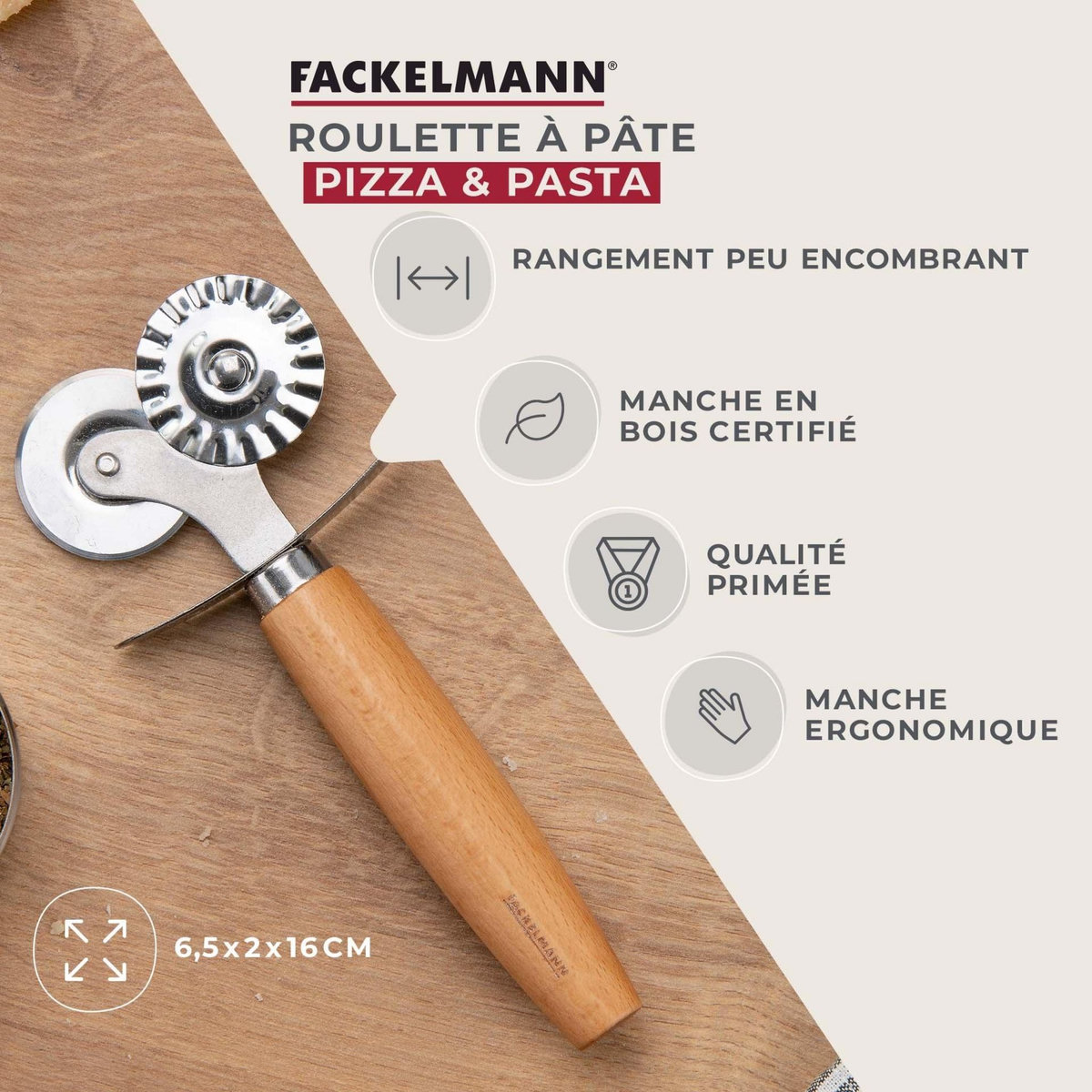 Fackelmann Roulette double embout pour pâtes fraiches 16 cm Fackelmann Pizza & Pasta