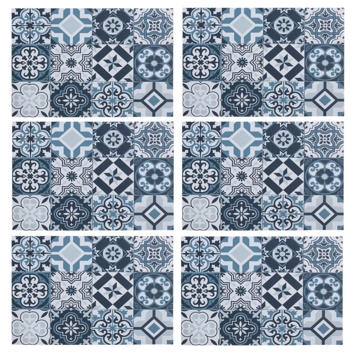 ATMOSPHERA Lot de 6 sets de table mosaïque carreaux de ciment - 45 x 30 cm - Bleu
