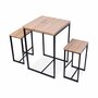 ALICE'S HOME Set table haute carré - Loft - avec 2 tabourets de bar. acier et décor bois. encastrable. design