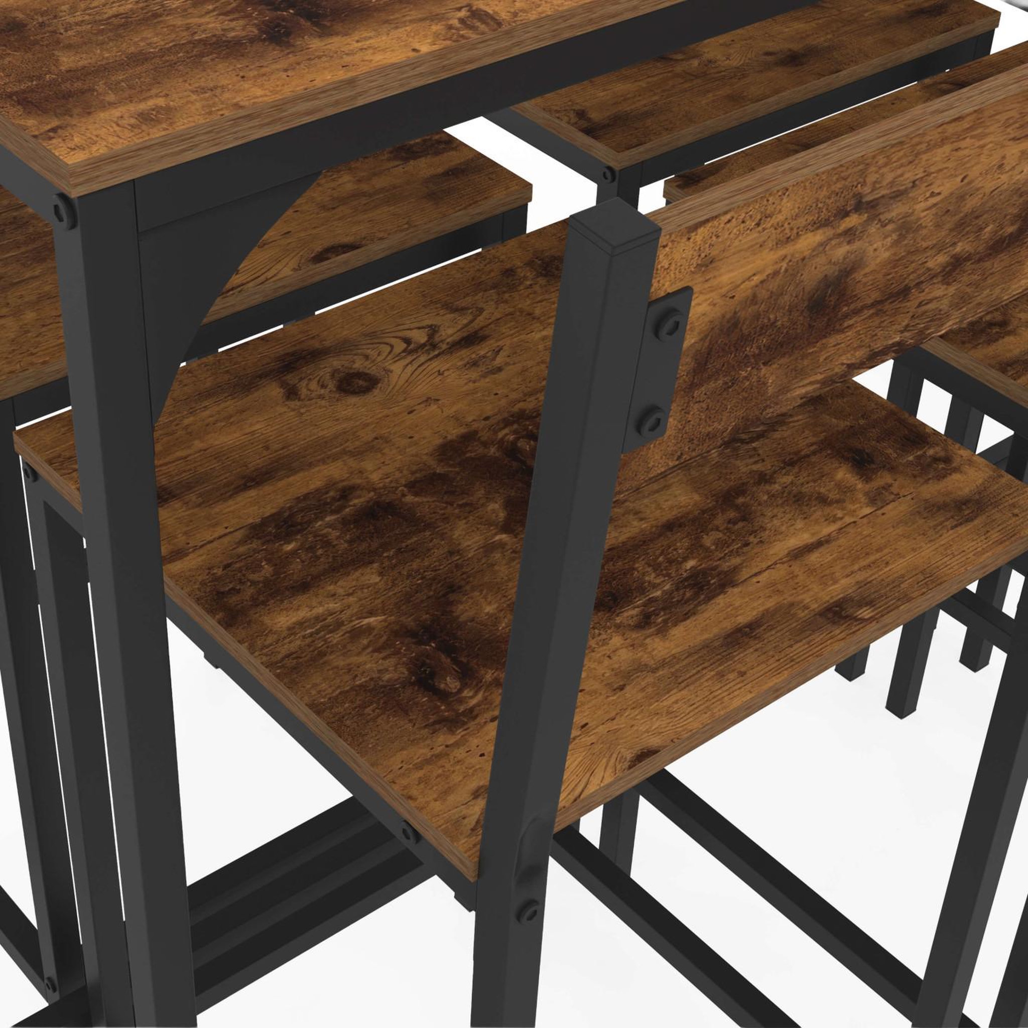 Voir la diapositive 6 : ID MARKET Ensemble table haute de bar dayton 150 cm et 6 tabourets avec dossier effet vieilli design industriel