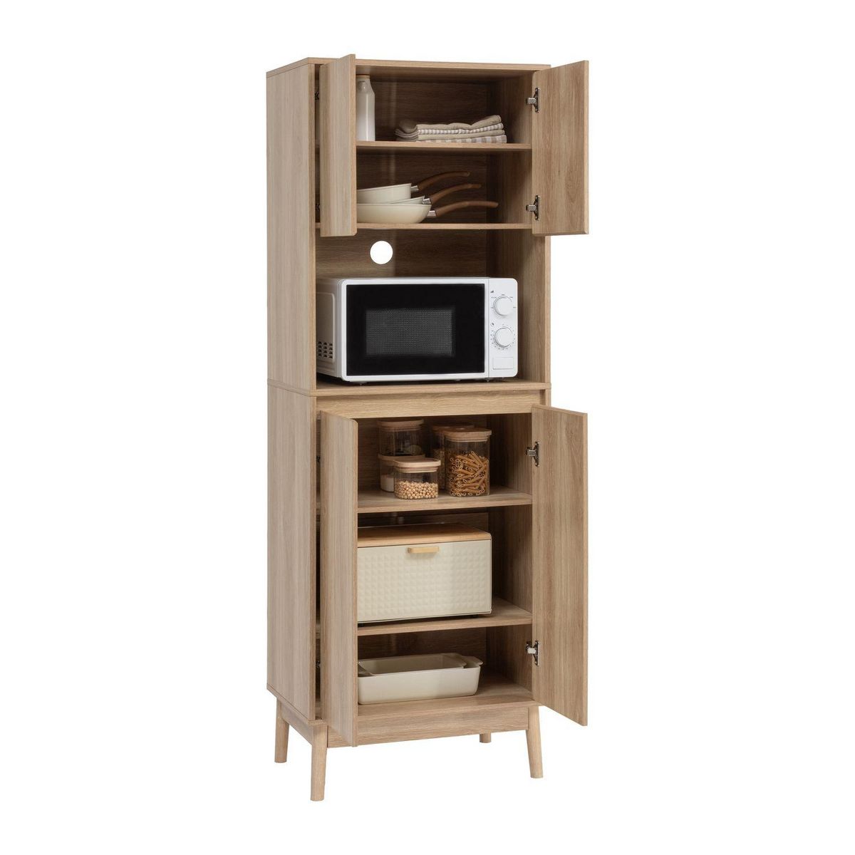 FIVE Buffet de cuisine 1 niche et 4 portes effet bois naturel ABANA - Beige