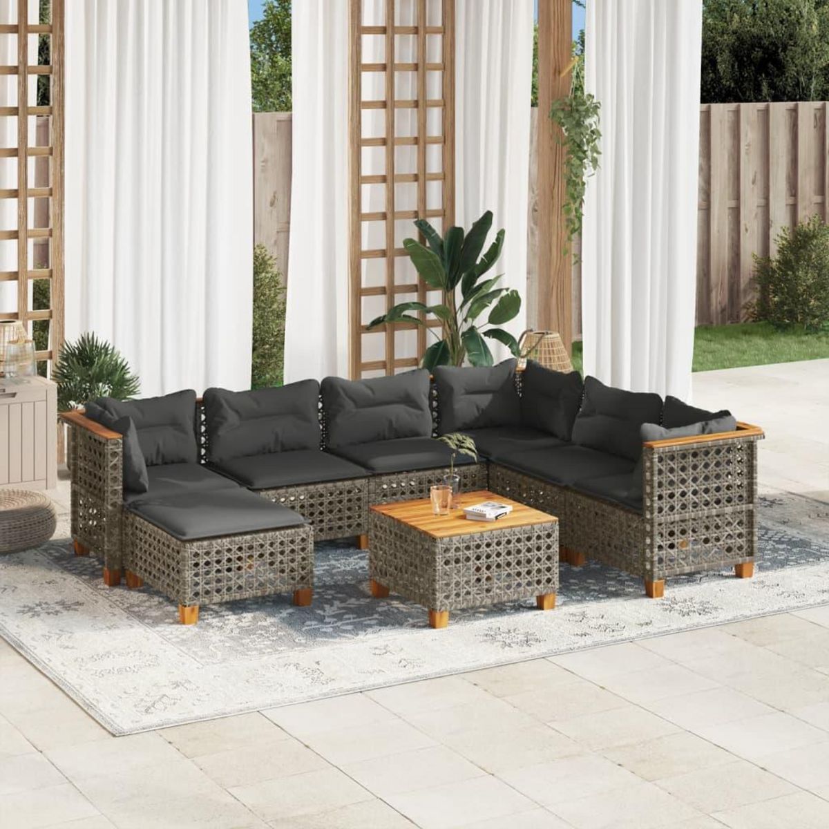 VIDAXL Salon de jardin 8 pcs avec coussins gris resine tressee