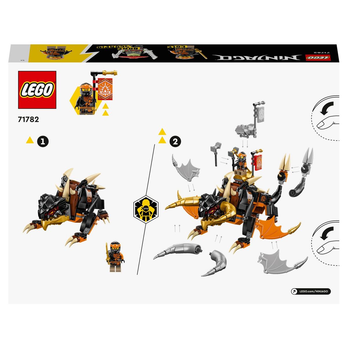 LEGO Ninjago 71782 Le dragon de terre de Cole Évolution, Jouet pour Garçons et Filles, Figurine Évolutive avec Scorpion Squelette et 2 Minifigurines