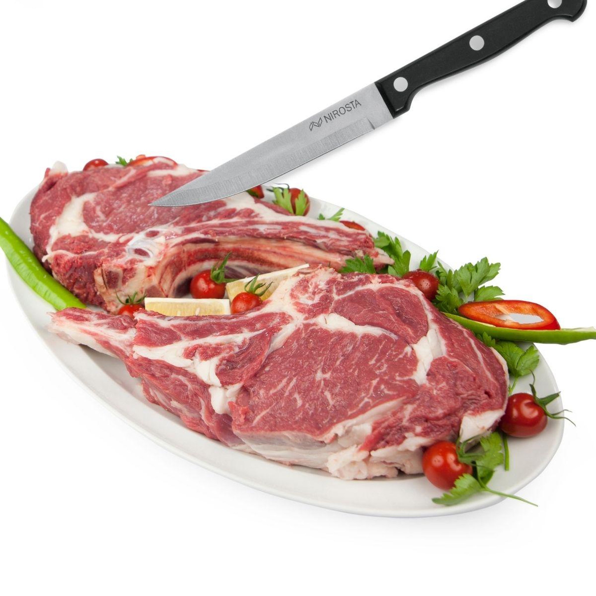 Voir la diapositive 2 : NIROSTA Lot de 4 couteaux à steak nirosta mega 21 cm