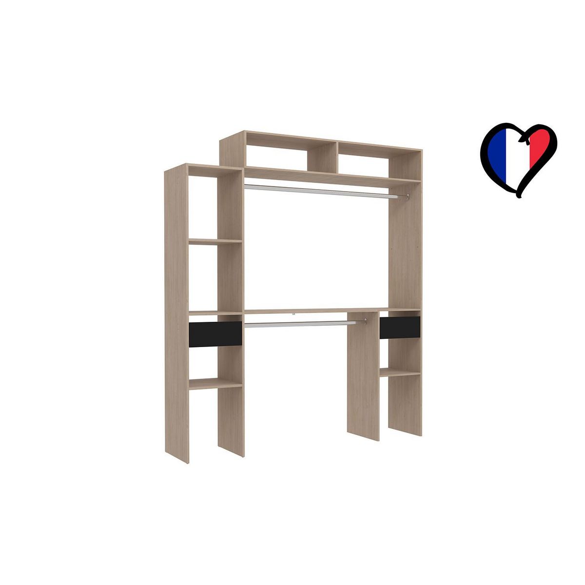 CONCEPT USINE Dressing bois extensible avec 2 penderies, 4 étagères et 2 tiroirs ELYSEE