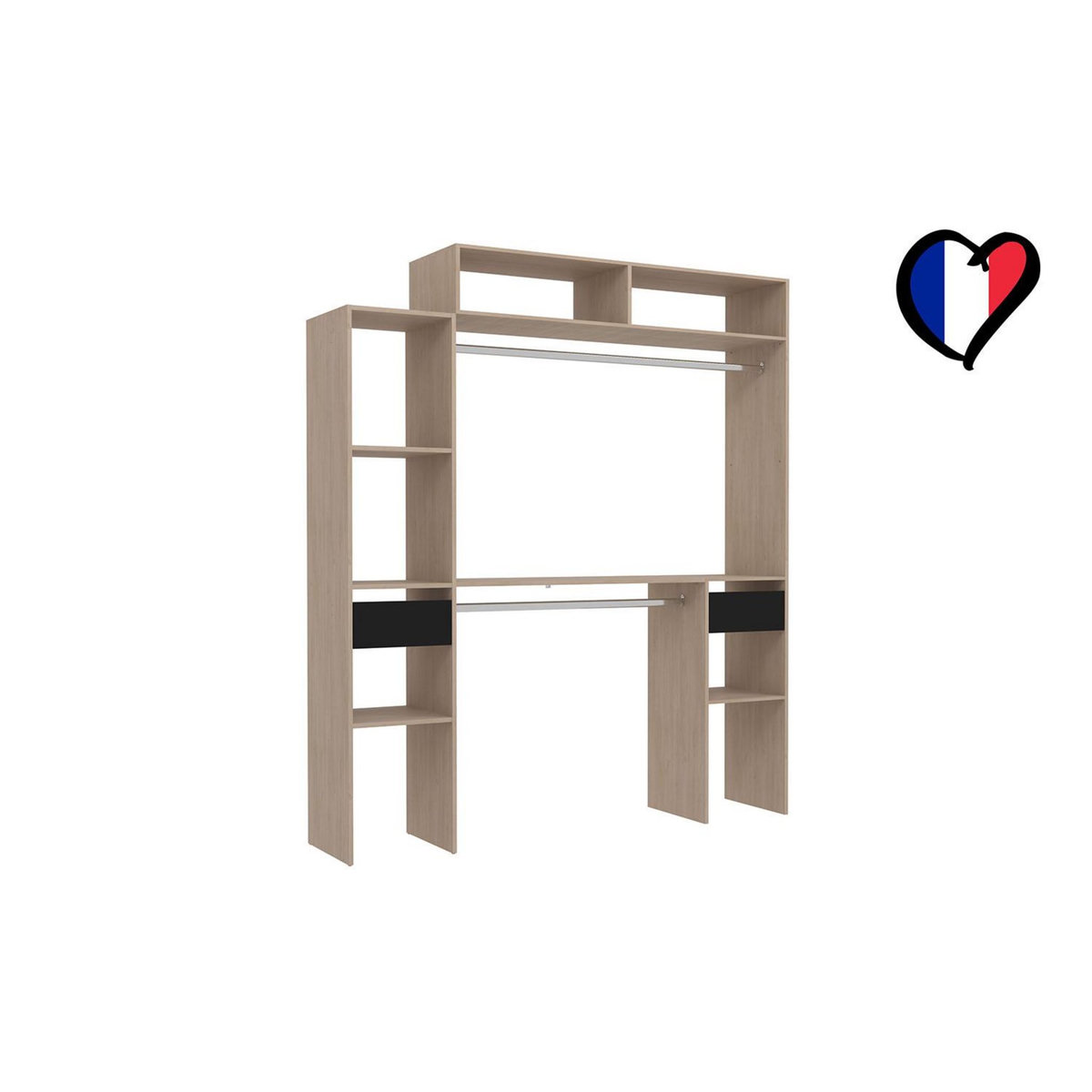 CONCEPT USINE Dressing bois extensible avec 2 penderies, 4 étagères et 2 tiroirs ELYSEE