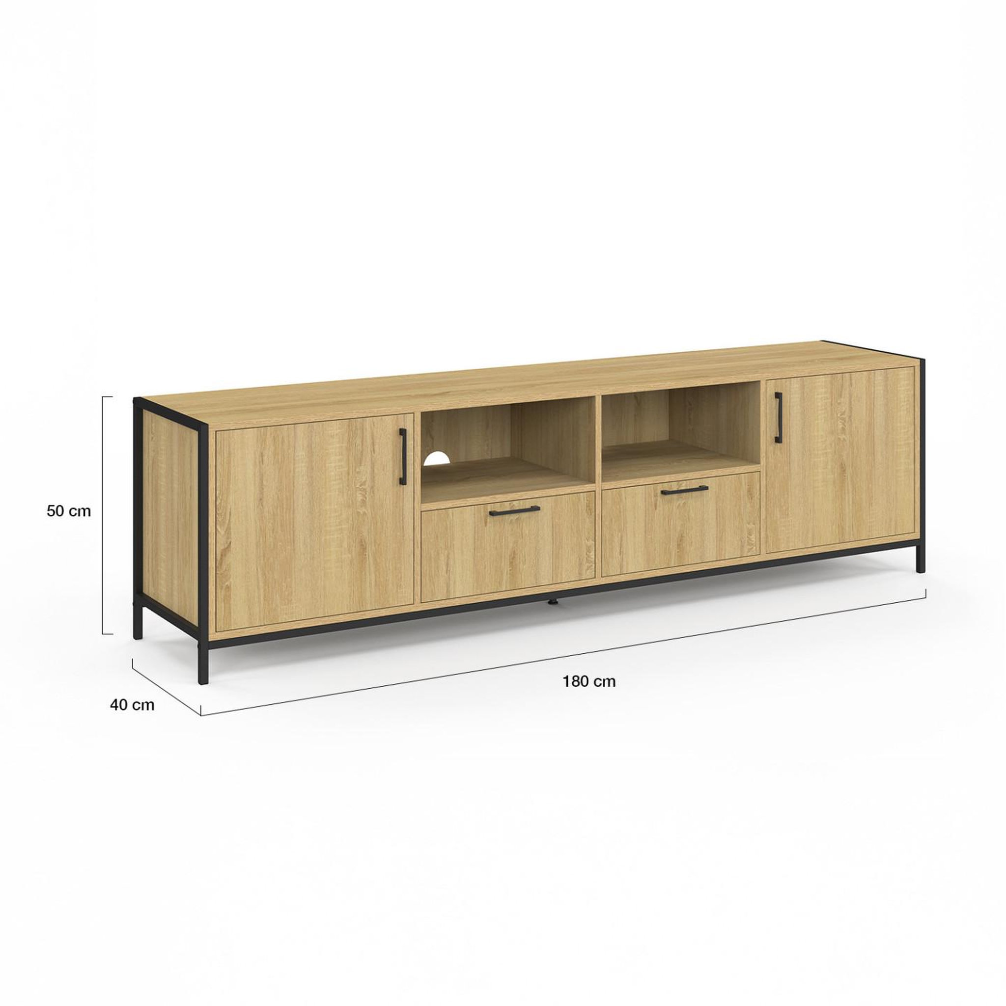 Voir la diapositive 5 : ID MARKET Meuble tv 180 cm detroit 2 portes 2 tiroirs design industriel