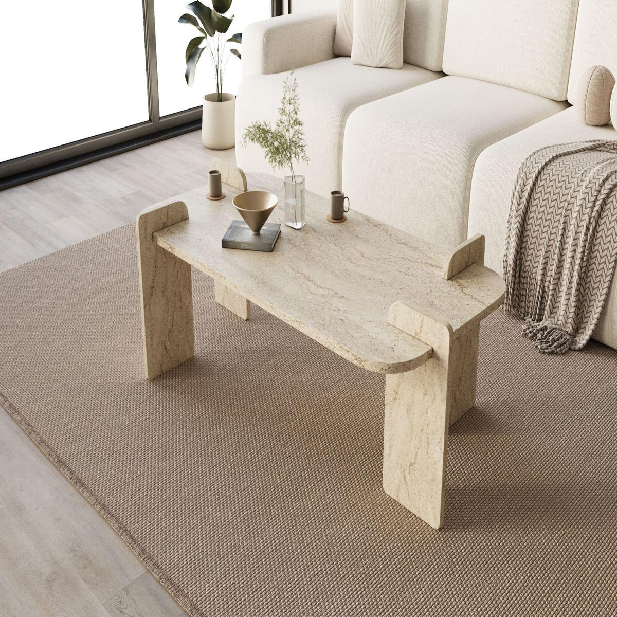Habitat et Jardin Table basse en bois  Lovge  120 x 60 x 35 cm - Travertin