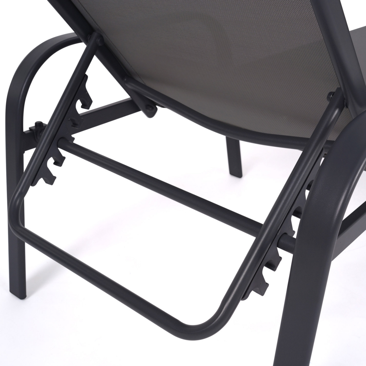 ID MARKET Lot de 2 transats de jardin inclinables FIDJI en acier gris anthracite et toile grise