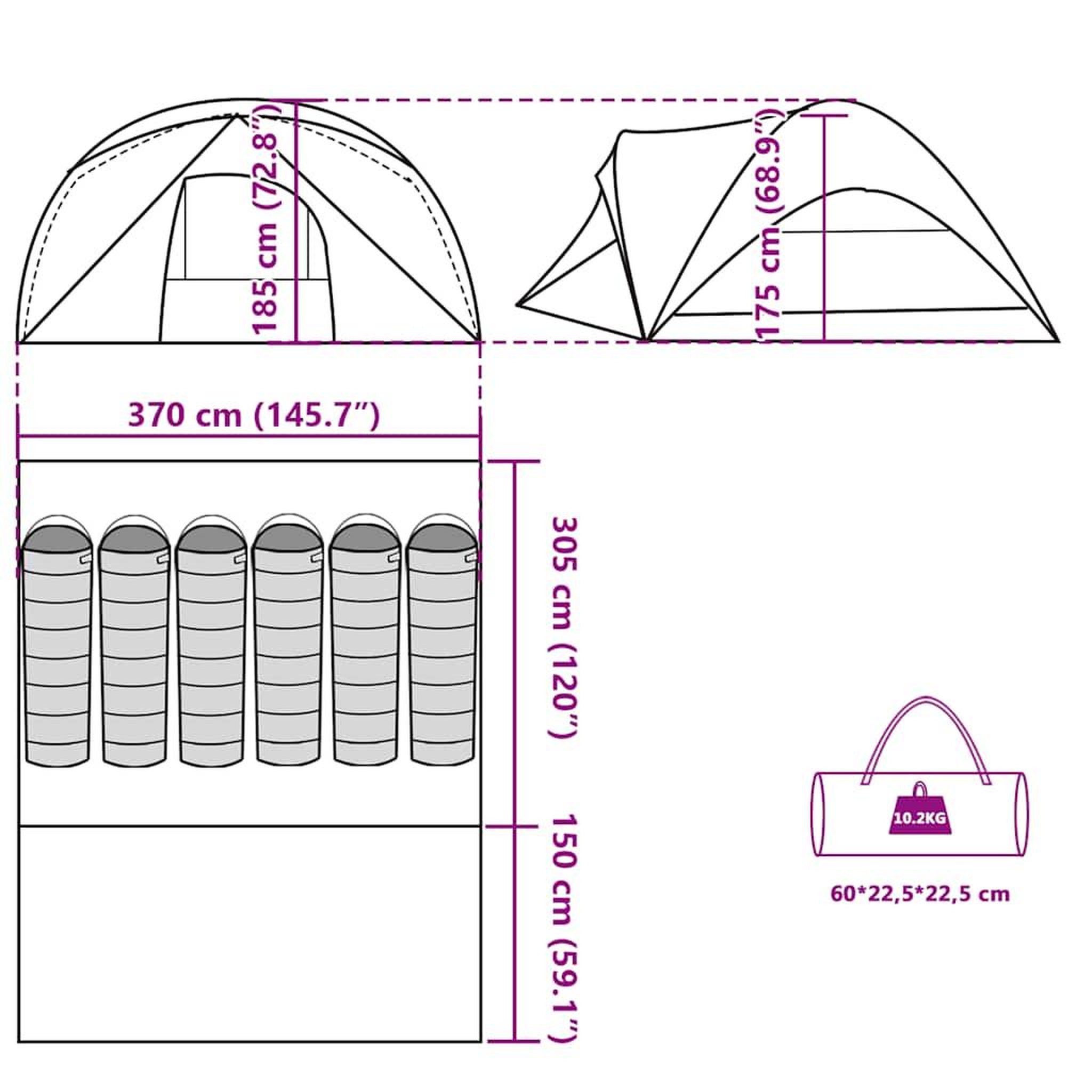Voir la diapositive 6 : VIDAXL Tente de cabine familiale 6 personnes vert impermeable