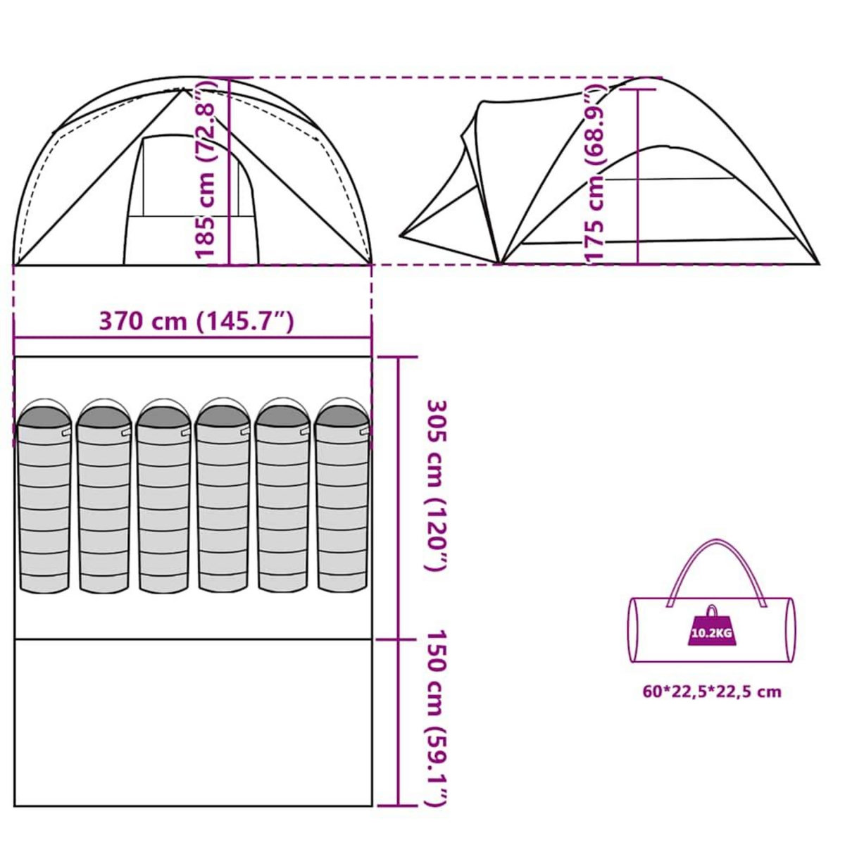 VIDAXL Tente de cabine familiale 6 personnes vert impermeable