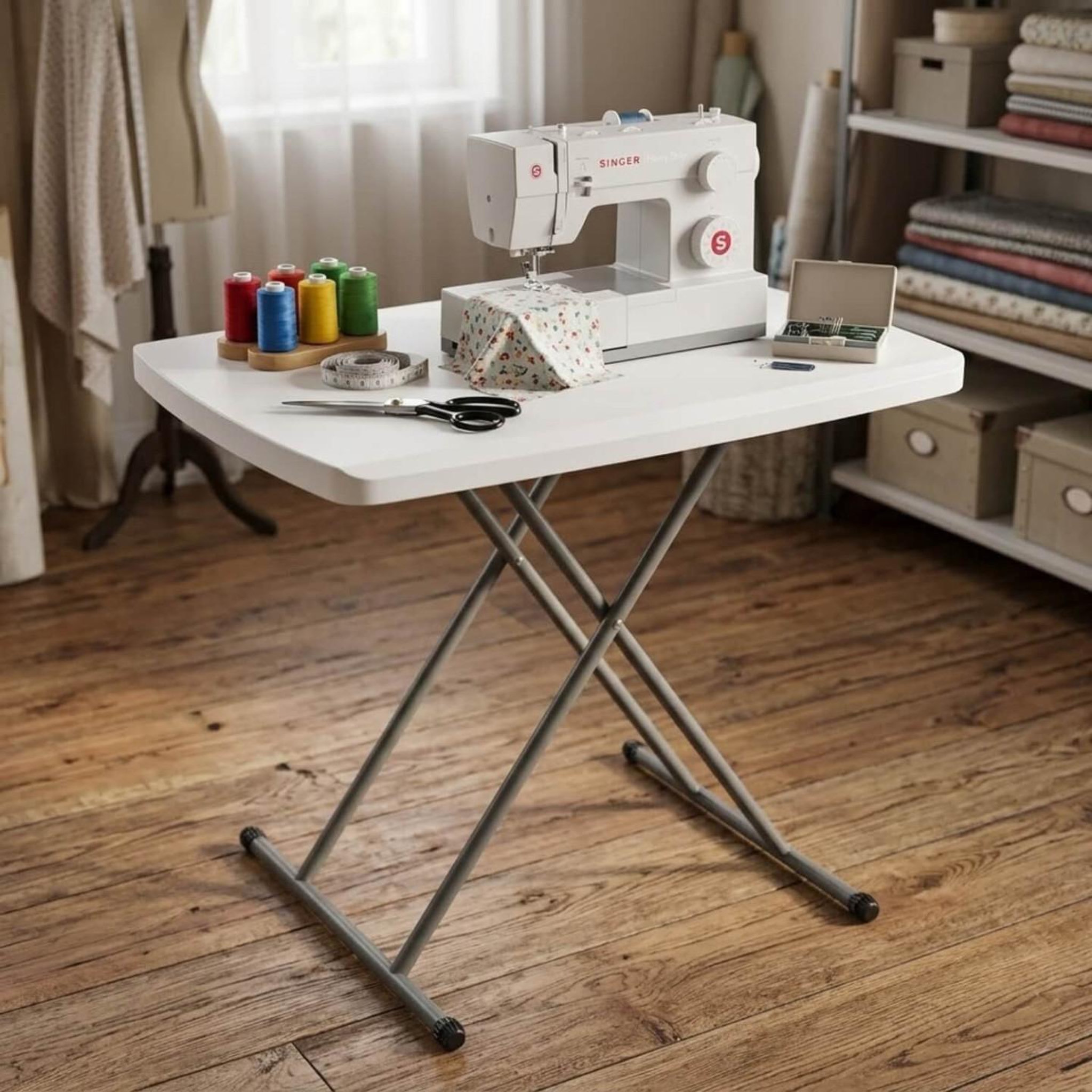Voir la diapositive 4 : ID MARKET Table pliante d'appoint 77 cm hauteur réglable 3 positions urbana pour extérieur intérieur camping
