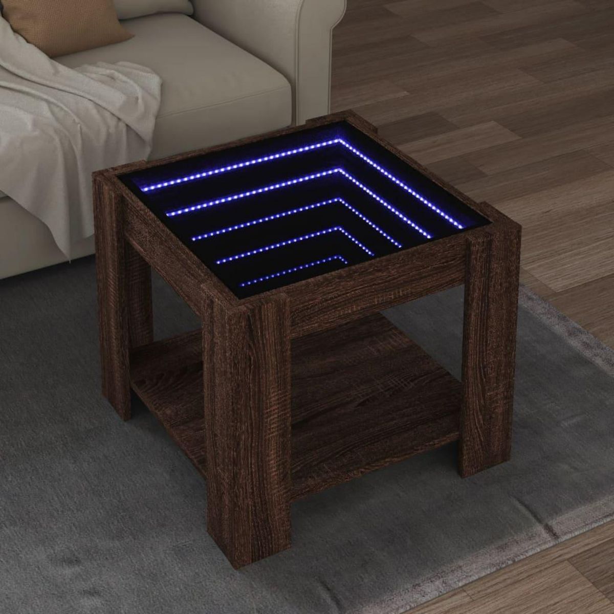 VIDAXL Table basse avec LED chene marron 53x53x45 cm bois d'ingenierie