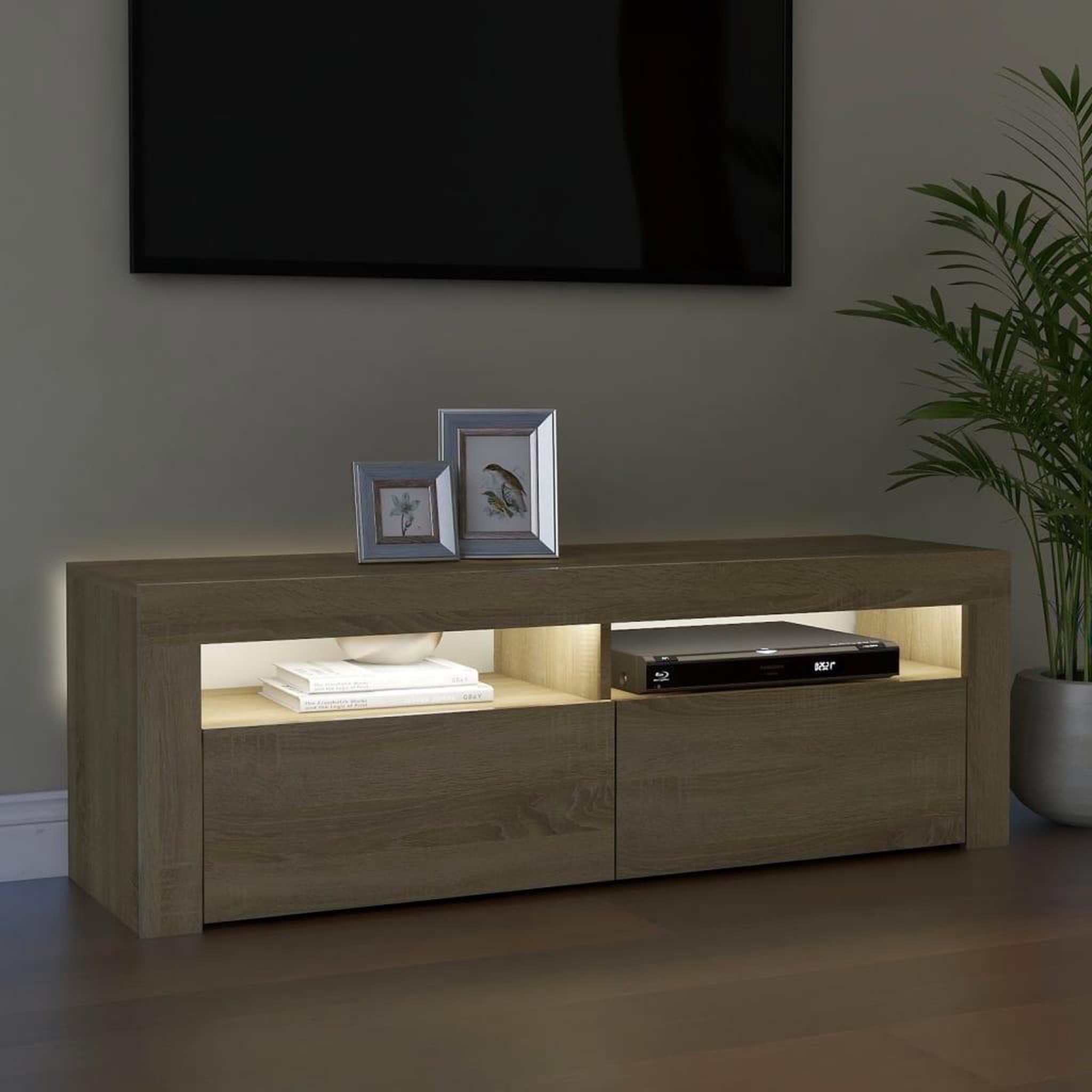 Voir la diapositive 4 : VIDAXL Meuble TV avec lumieres LED chene sonoma 120x35x40 cm