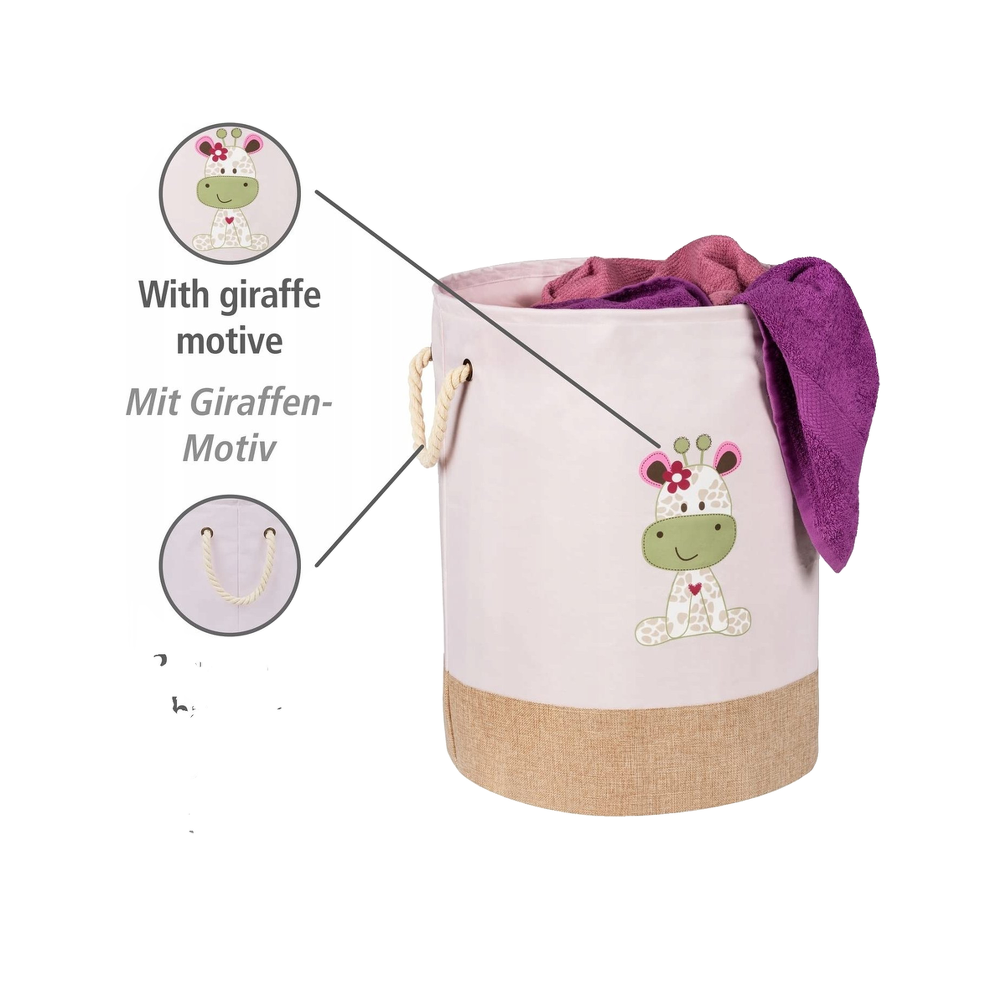 Voir la diapositive 3 : Wenko Panier à linge Wenko kids greta giraffe print 63L rose