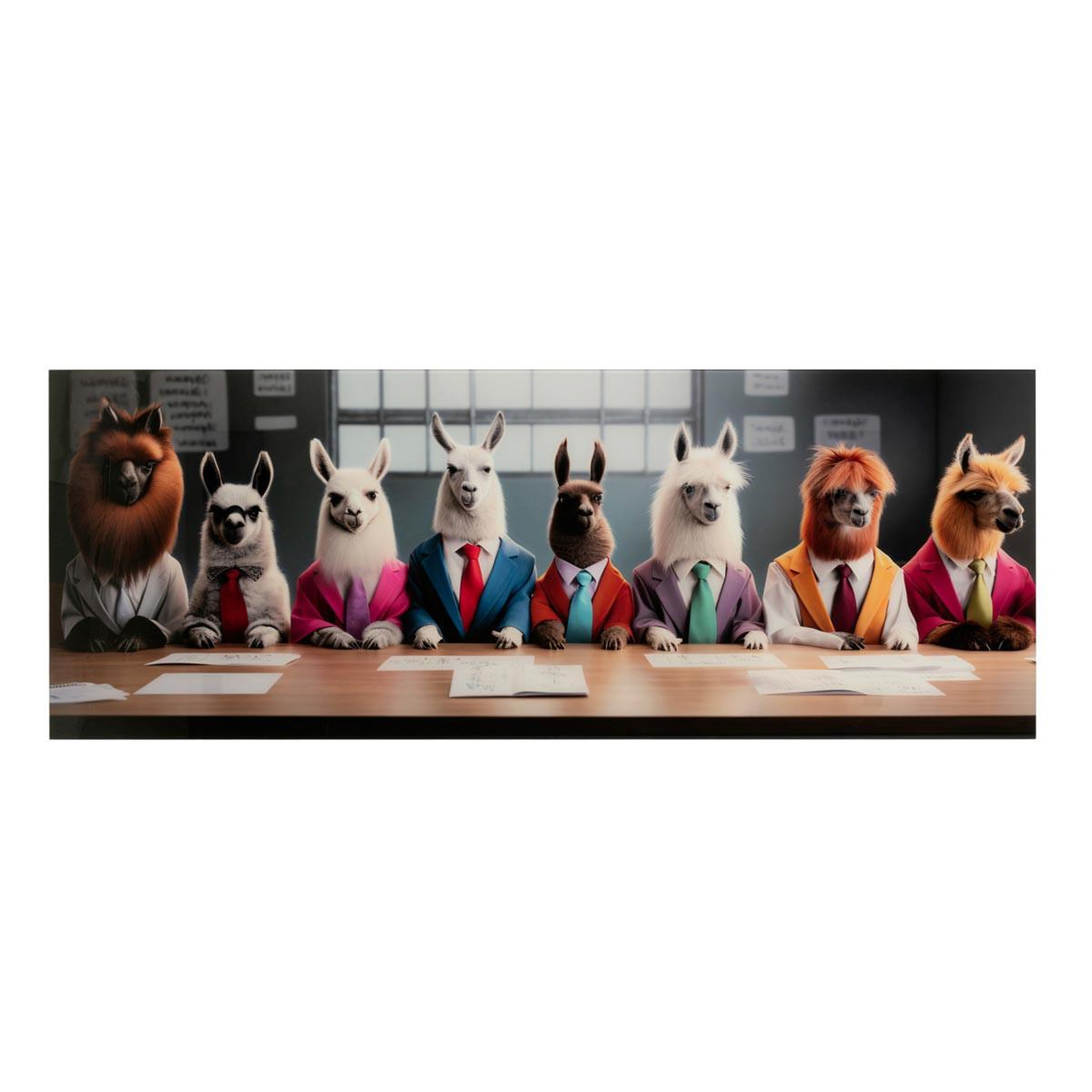 J-LINE Tableau déco en verre  office lamas  60x160cm multicolore