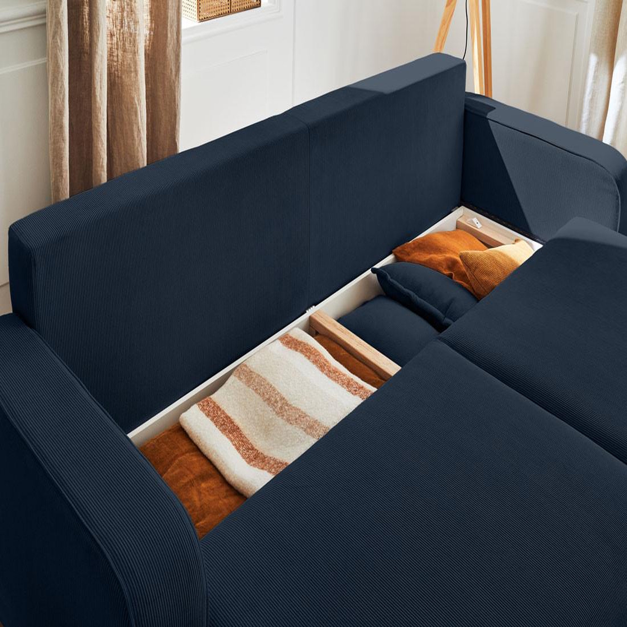 Voir la diapositive 3 : BEST MOBILIER Albane - canapé 3 places - convertible avec coffre - en velours côtelé