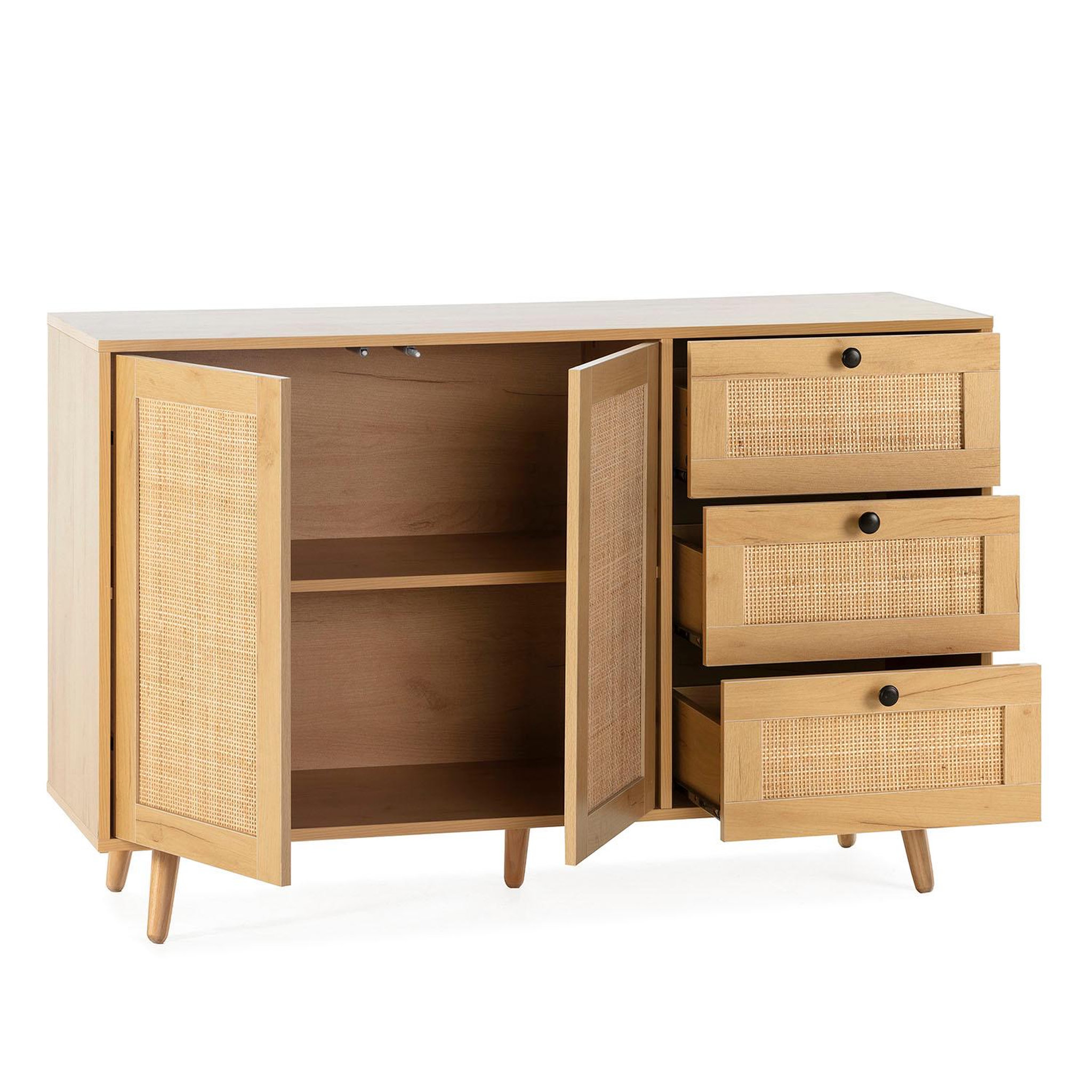Voir la diapositive 3 : VS VENTA-STOCK Buffet Bella 3 tiroirs et 2 portes en chêne, 120 cm