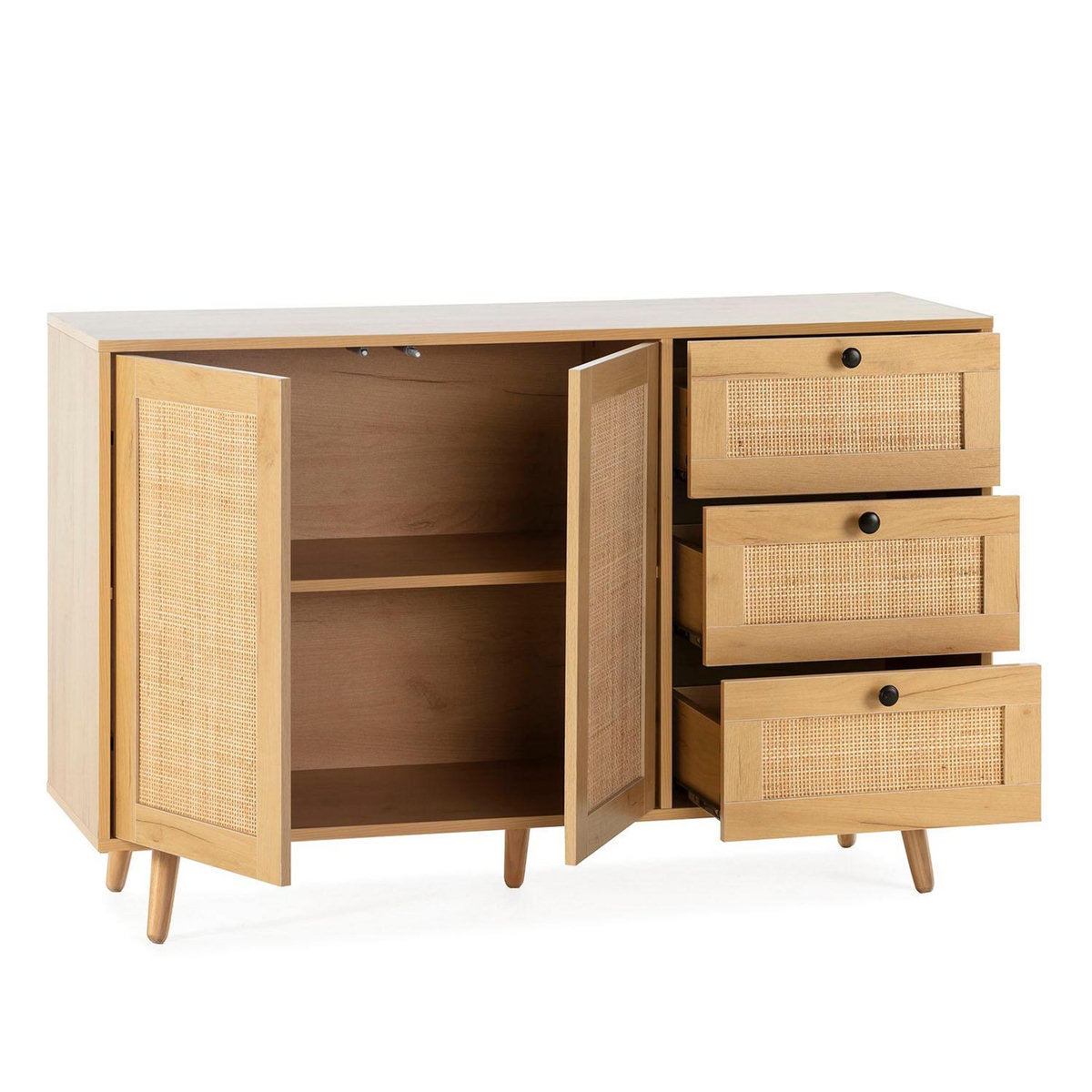 VS VENTA-STOCK Buffet Bella 3 tiroirs et 2 portes en chêne, 120 cm